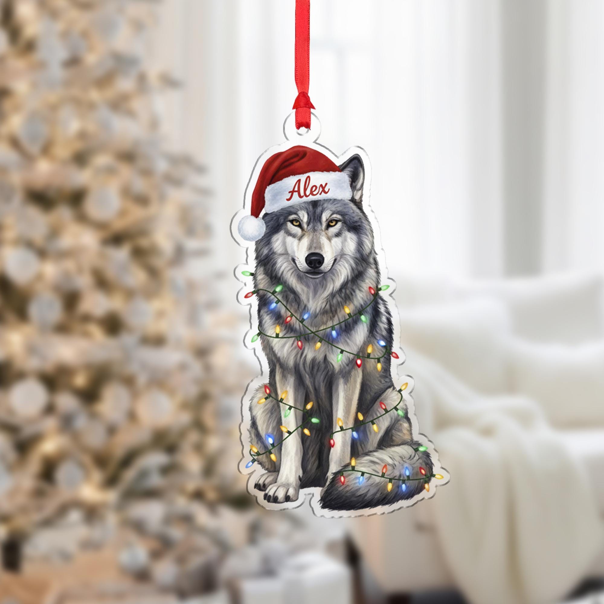 Personalized Wolf Christmas Ornament: Custom Name Holiday Decor