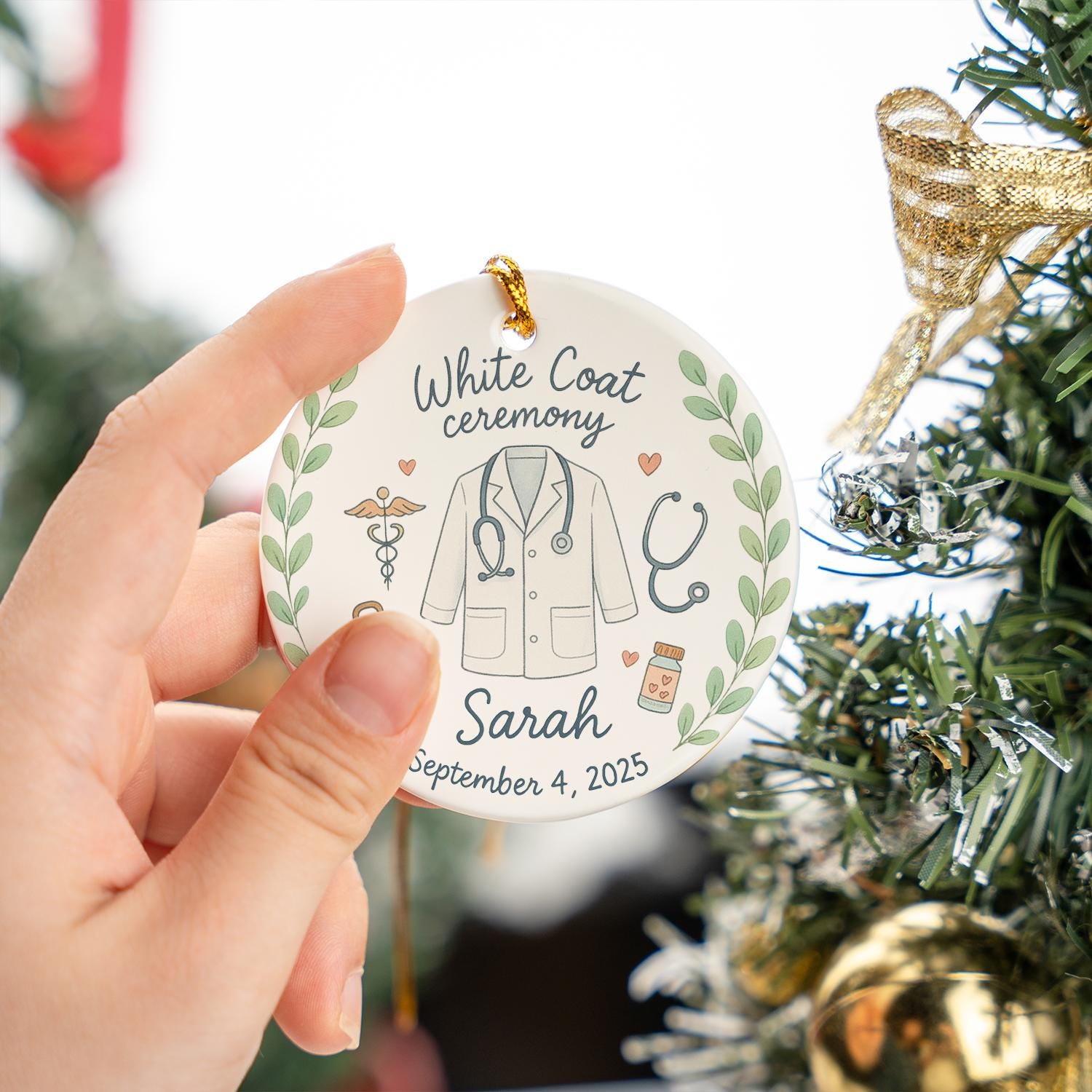White Coat Ceremony Ornament – Personalized Medical Student Gift with Name & Date