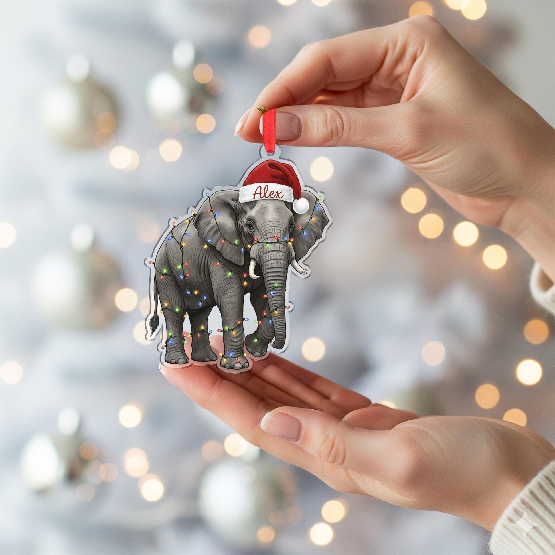 Personalized Elephant Christmas Ornament: Custom Name Holiday Decor