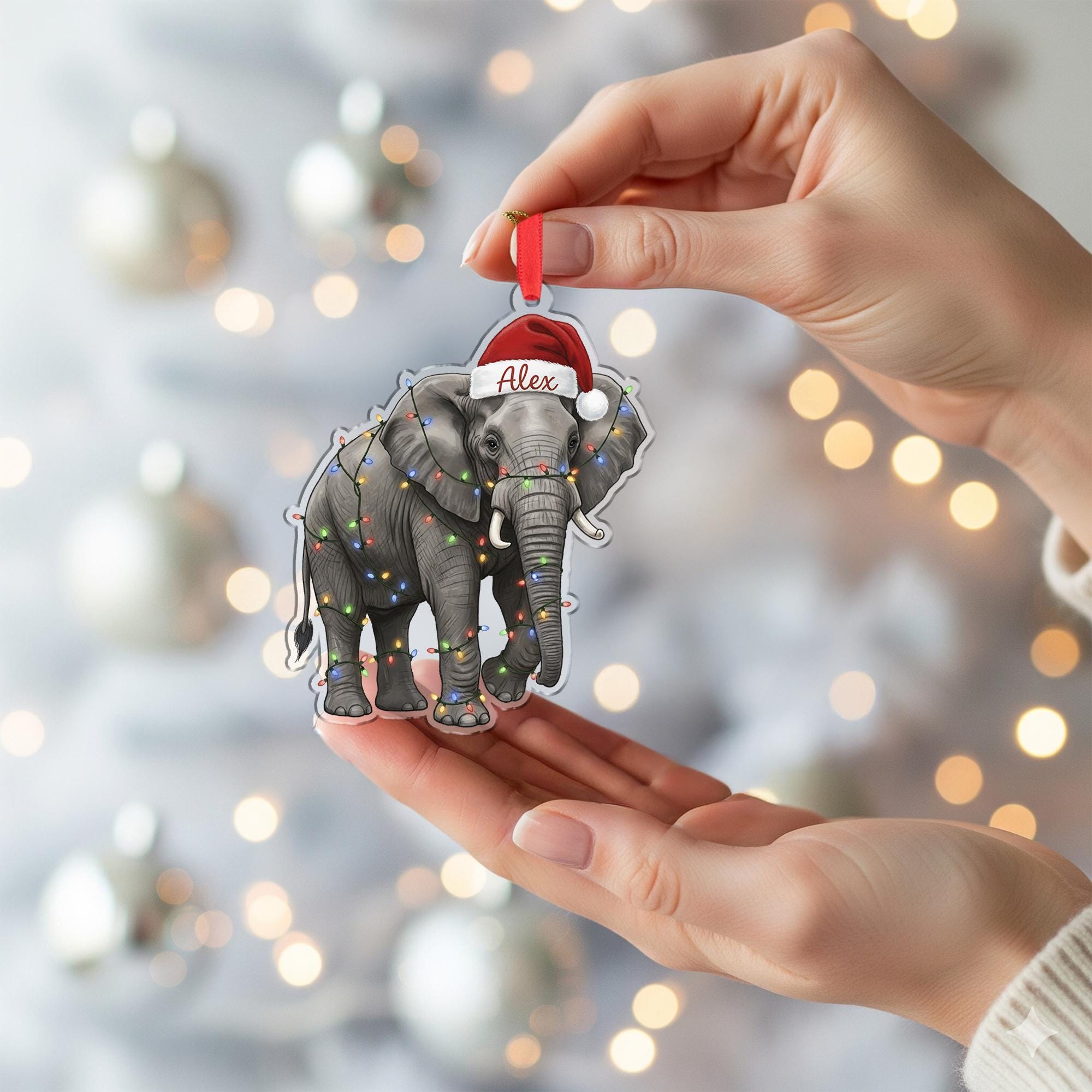 Personalized Elephant Christmas Ornament: Custom Name Holiday Decor