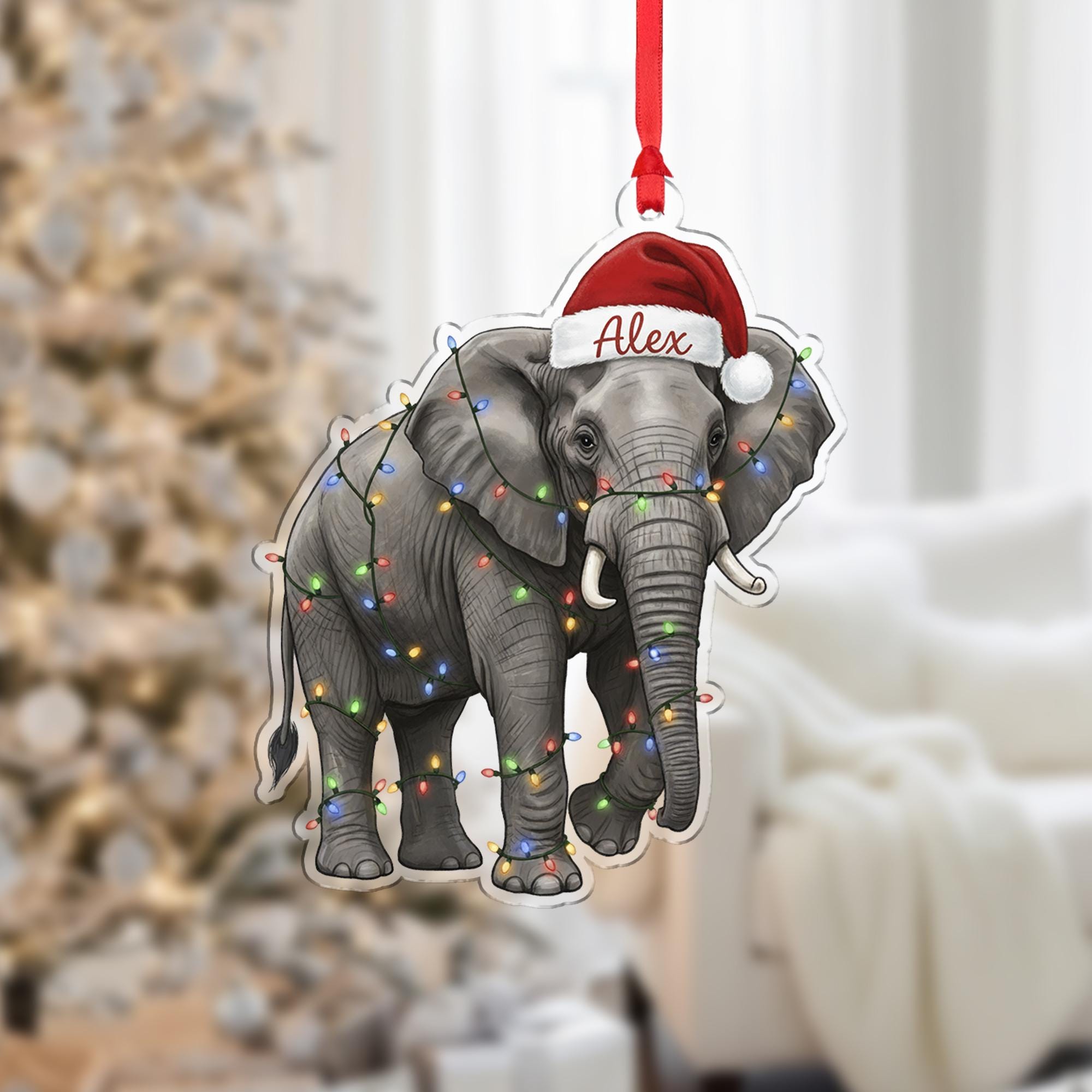 Personalized Elephant Christmas Ornament: Custom Name Holiday Decor