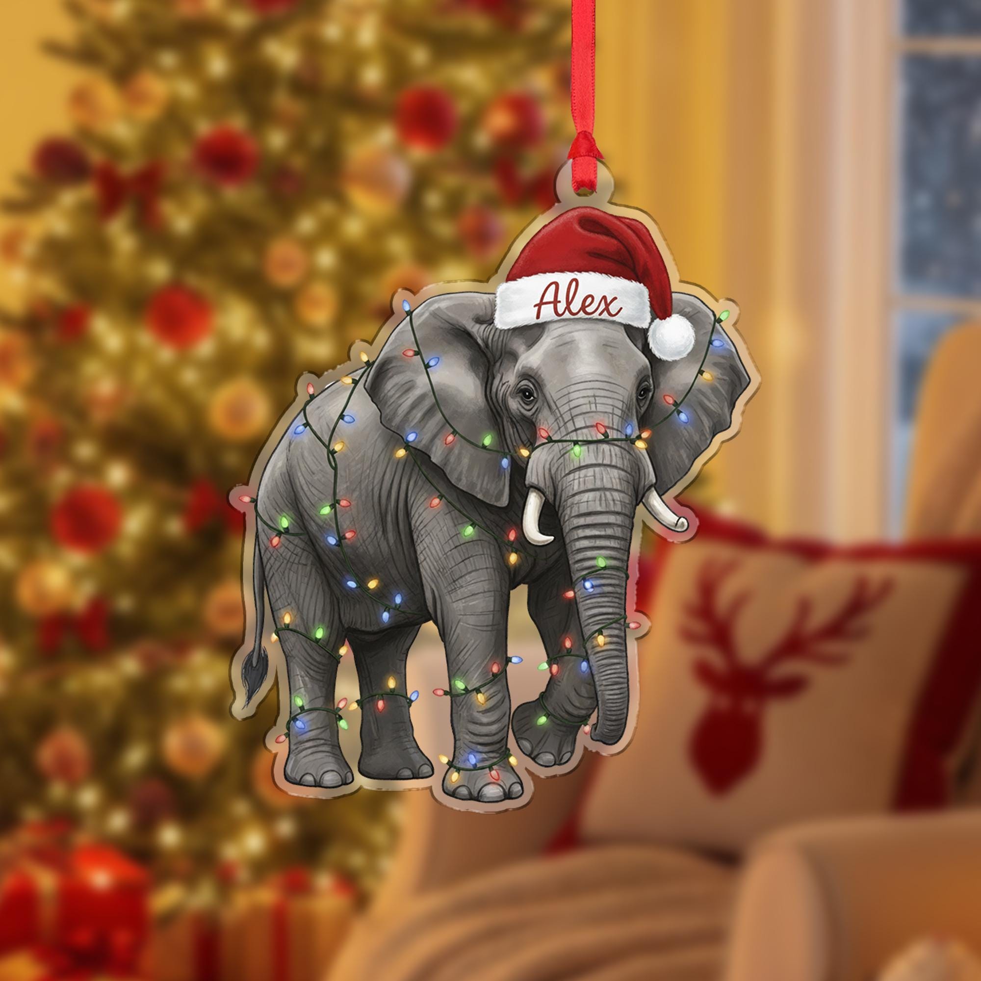 Personalized Elephant Christmas Ornament: Custom Name Holiday Decor