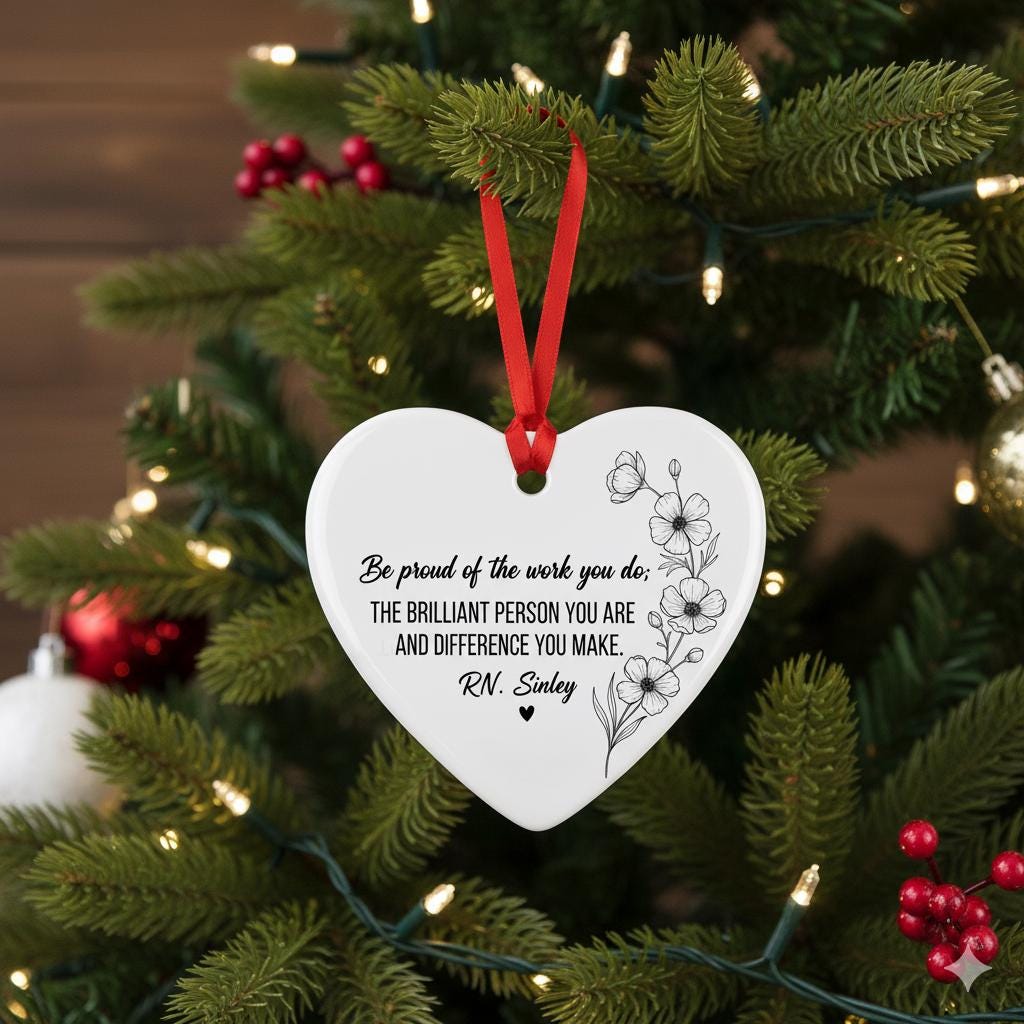Nurse Appreciation Heart Ornament – Personalized RN Gift Ceramic Keepsake with Quote