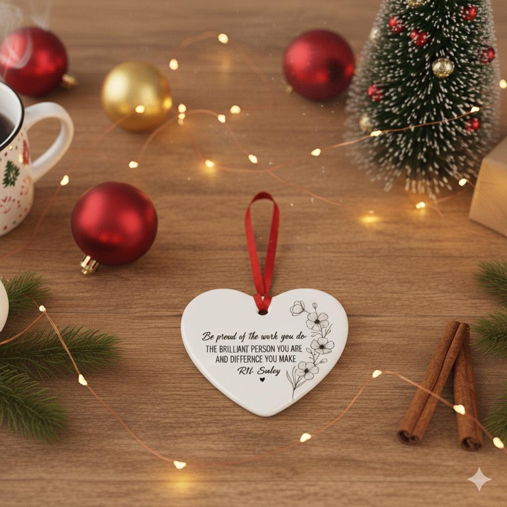 Nurse Appreciation Heart Ornament – Personalized RN Gift Ceramic Keepsake with Quote