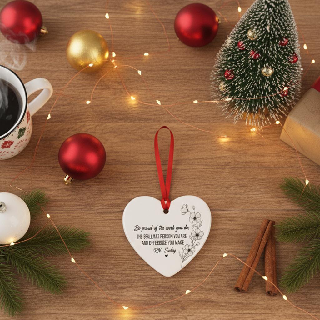 Nurse Appreciation Heart Ornament – Personalized RN Gift Ceramic Keepsake with Quote