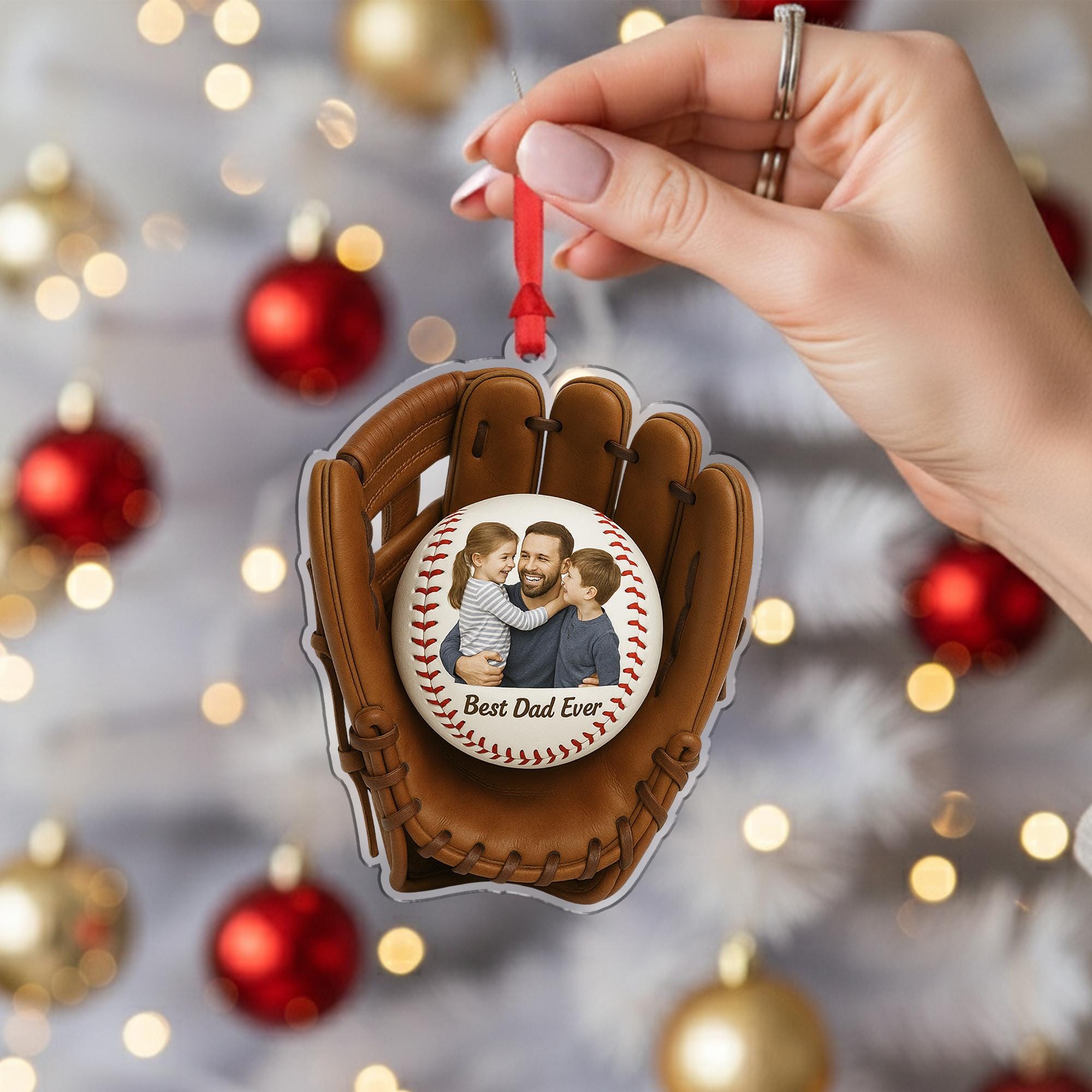 Personalized Baseball Glove Photo Ornament - Dad Christmas Keepsake
