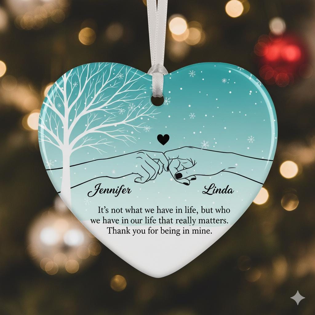 Heart Couple Ornament – Personalized Ceramic Gift with Names & Love Quote