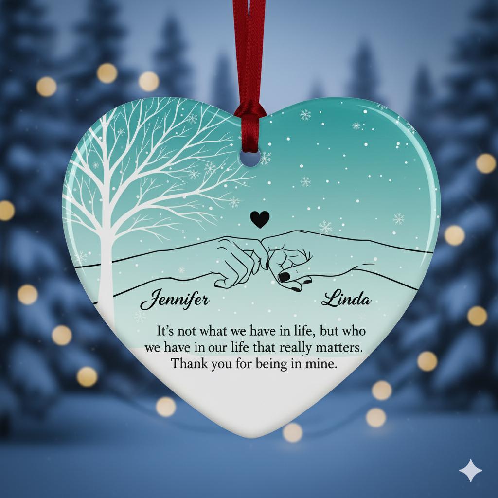 Heart Couple Ornament – Personalized Ceramic Gift with Names & Love Quote