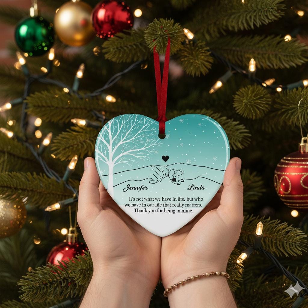 Heart Couple Ornament – Personalized Ceramic Gift with Names & Love Quote
