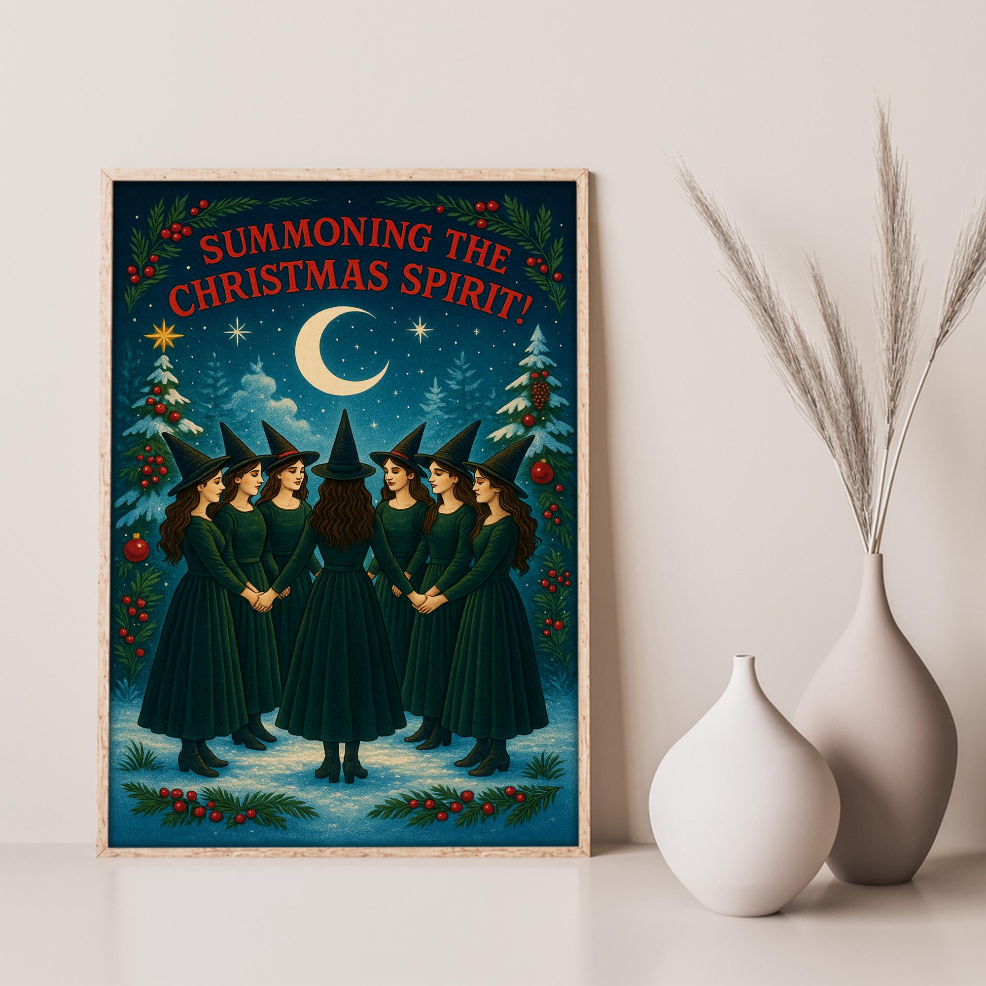 Summoning the Christmas Spirit - Witchy Xmas Poster - Gothic Holiday Wall Art