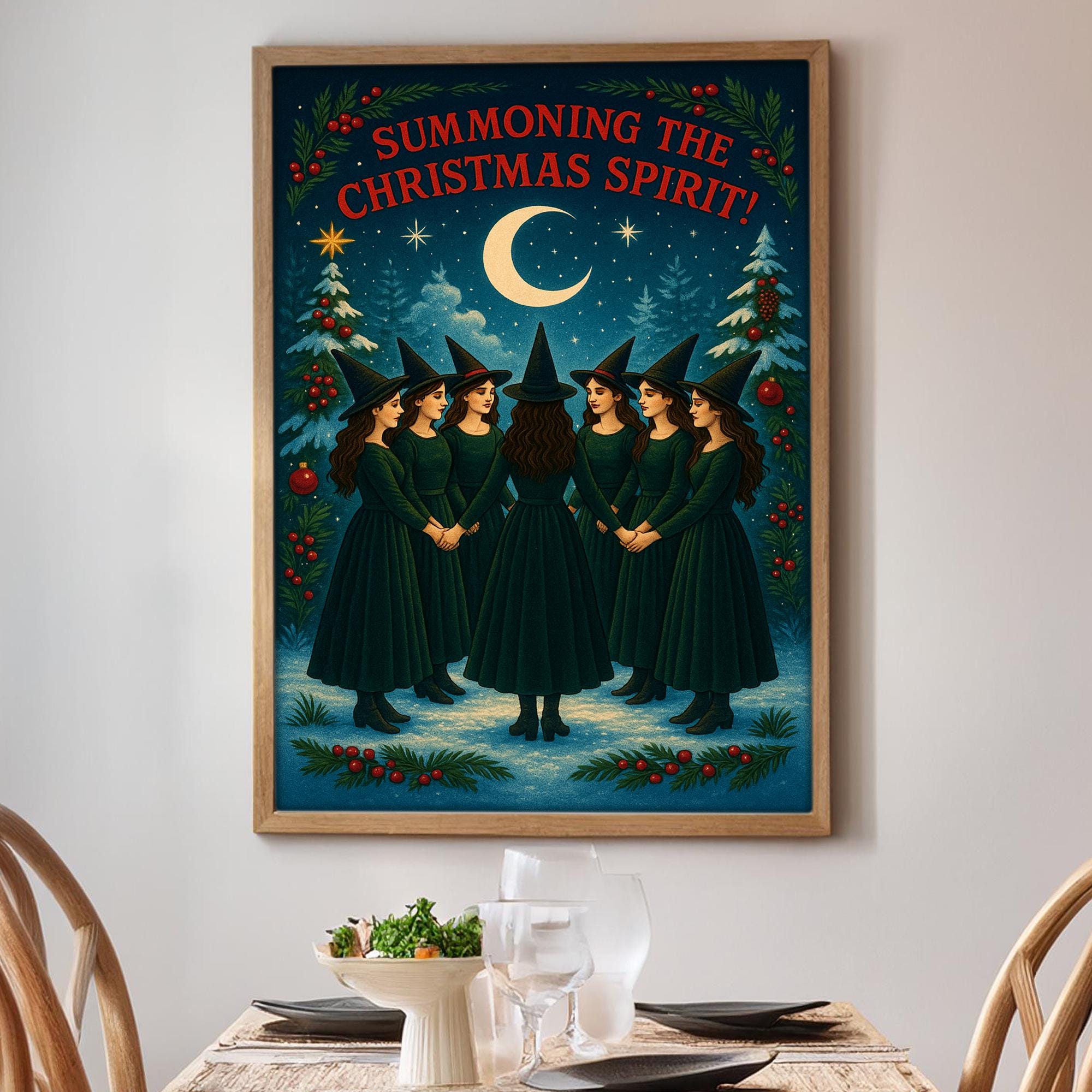 Summoning the Christmas Spirit - Witchy Xmas Poster - Gothic Holiday Wall Art