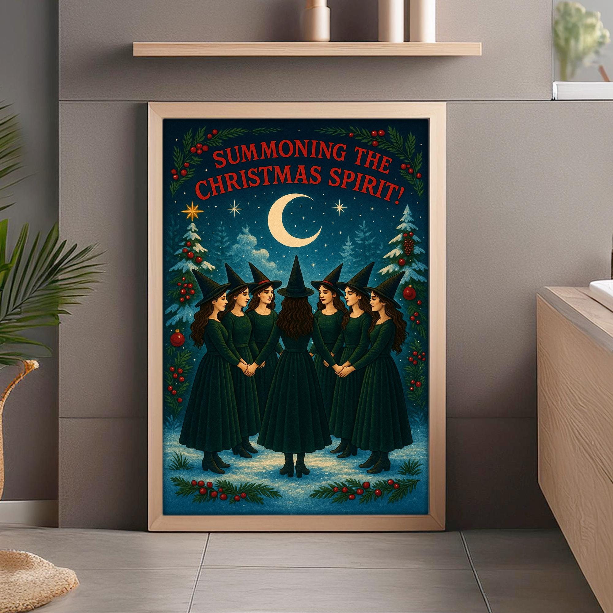 Summoning the Christmas Spirit - Witchy Xmas Poster - Gothic Holiday Wall Art