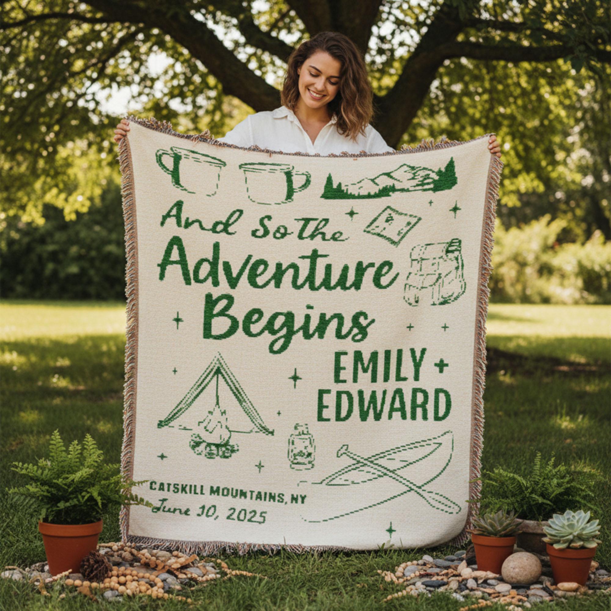 Nature Adventure Couple: Custom Weave Woven Blanket