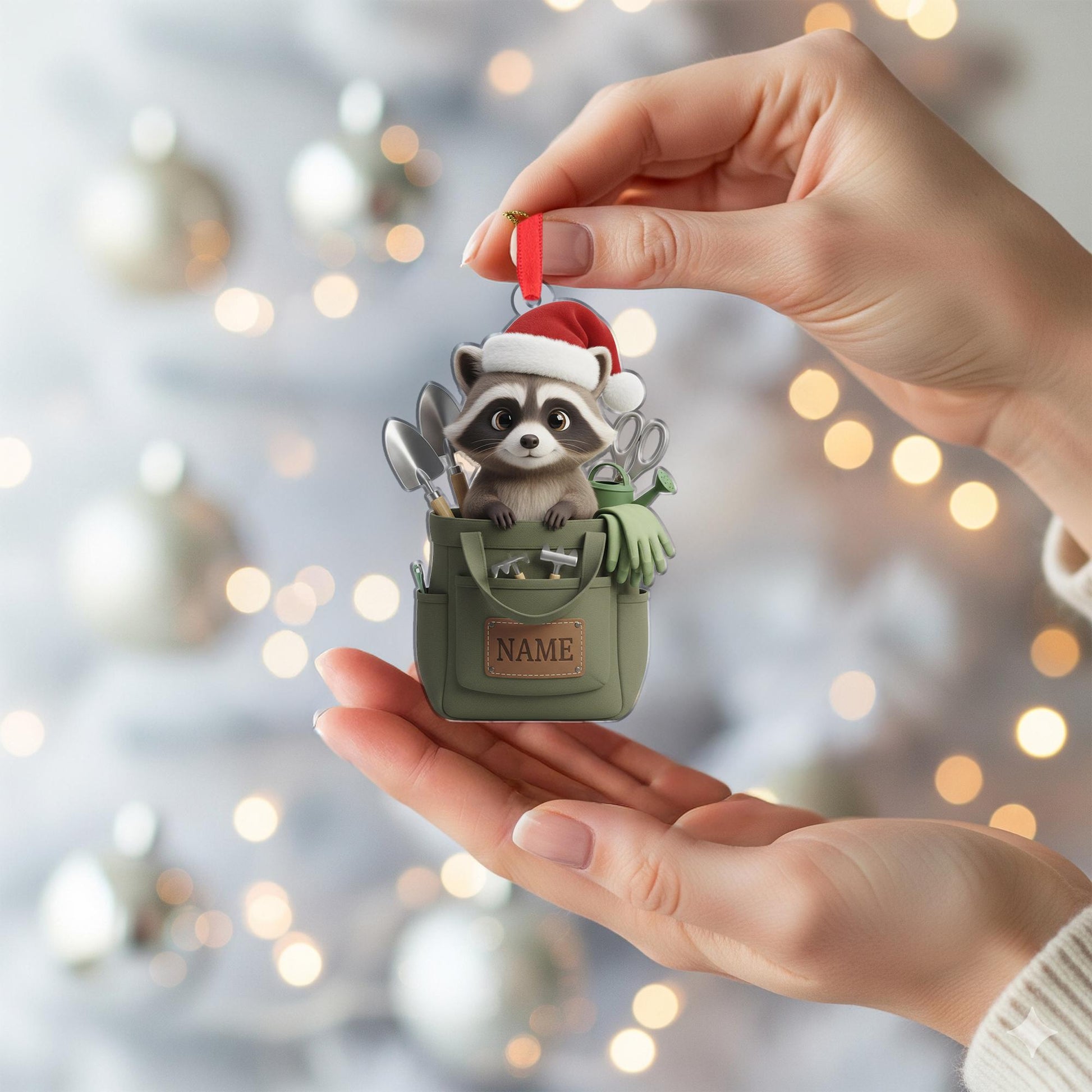 Personalized Garden Raccoon Ornament – Hanging Christmas Decoration