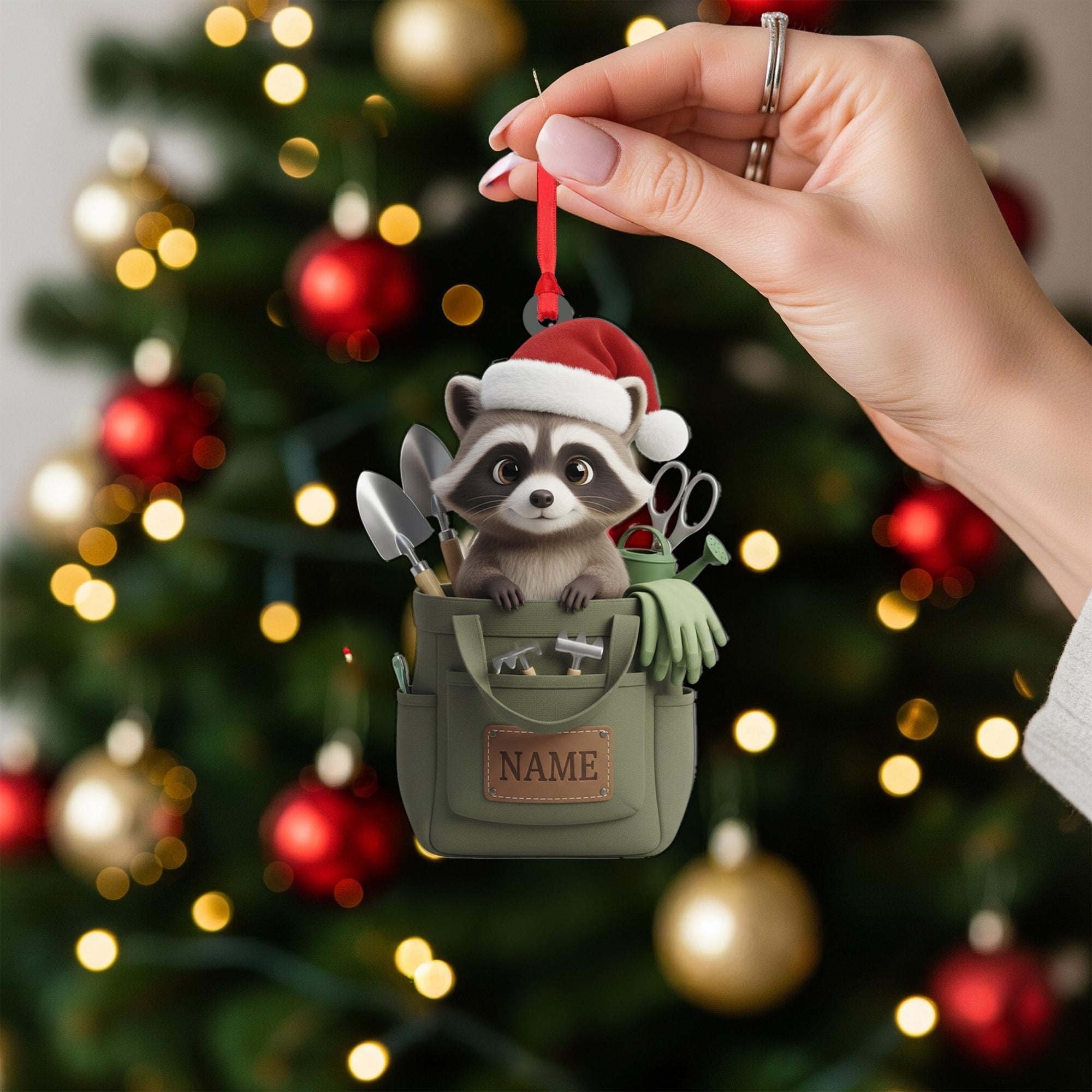 Personalized Garden Raccoon Ornament – Hanging Christmas Decoration
