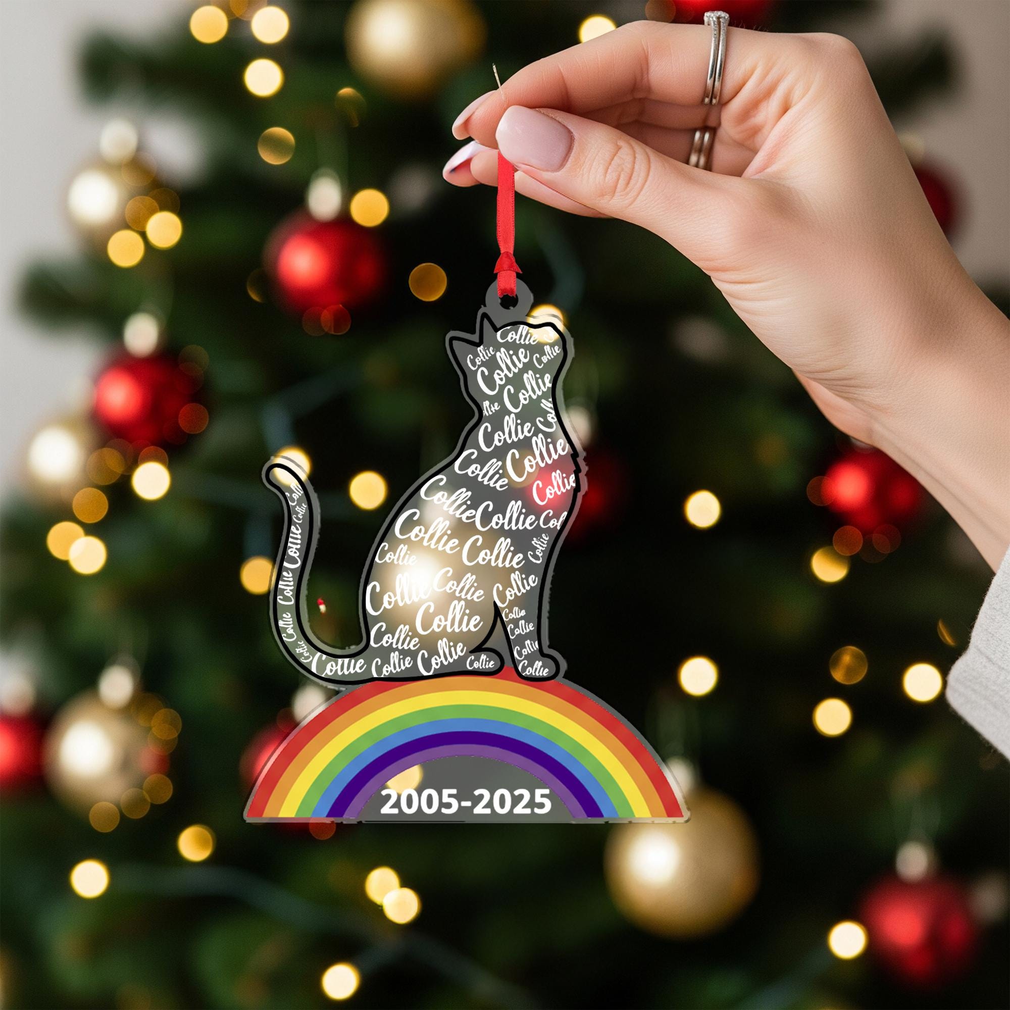 Personalized Cat Memorial Ornament – Acrylic Rainbow Bridge Decoration with Pet Name Design