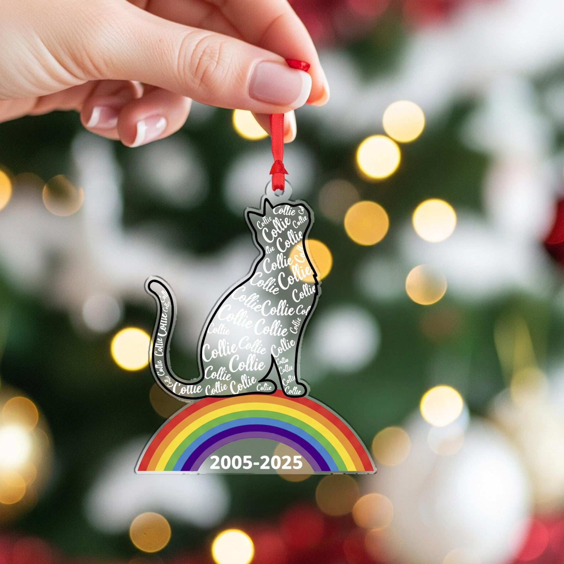Personalized Cat Memorial Ornament – Acrylic Rainbow Bridge Decoration with Pet Name Design