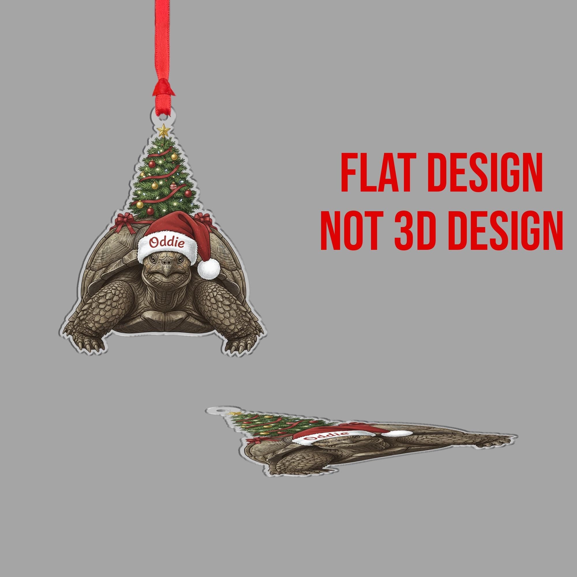 Personalized Tortoise Ornament – Acrylic Holiday Decoration with Santa Hat and Christmas Tree Design
