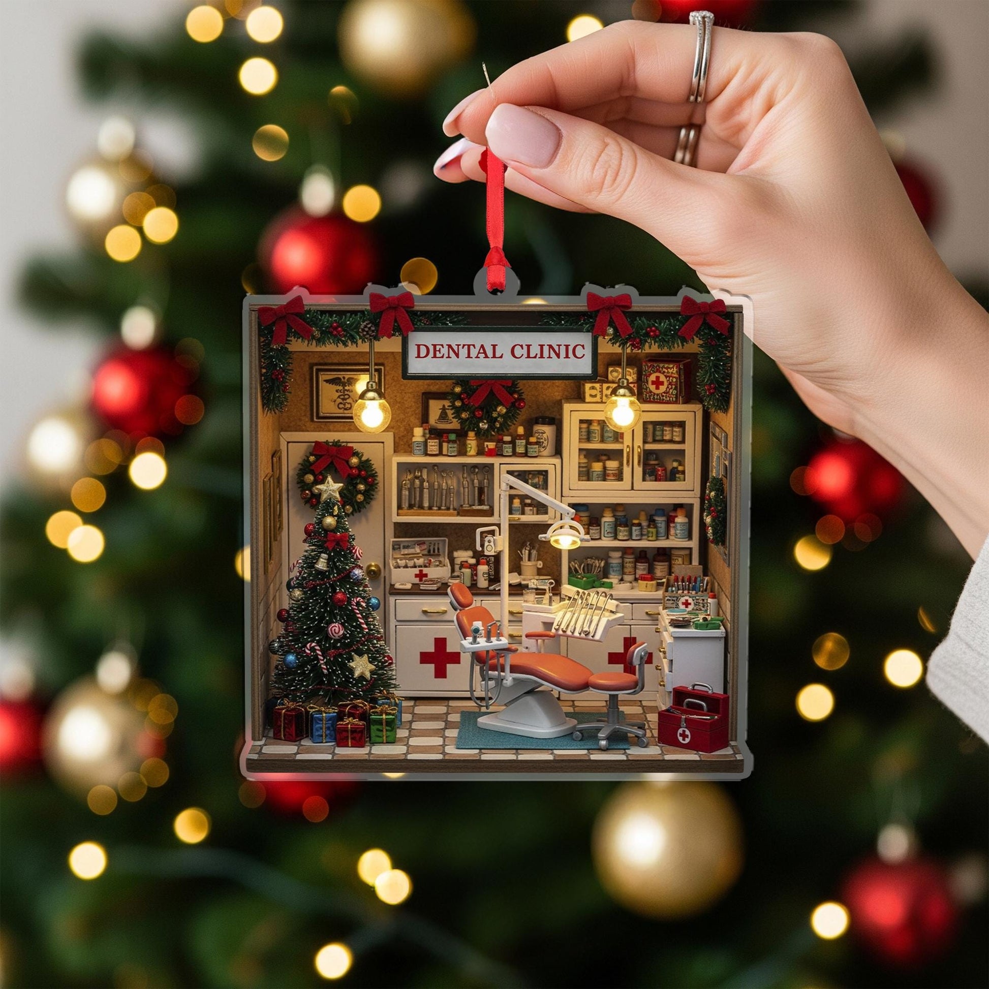 Dental Clinic Christmas Ornament, Dentist Office Acrylic, Personalized Name Year