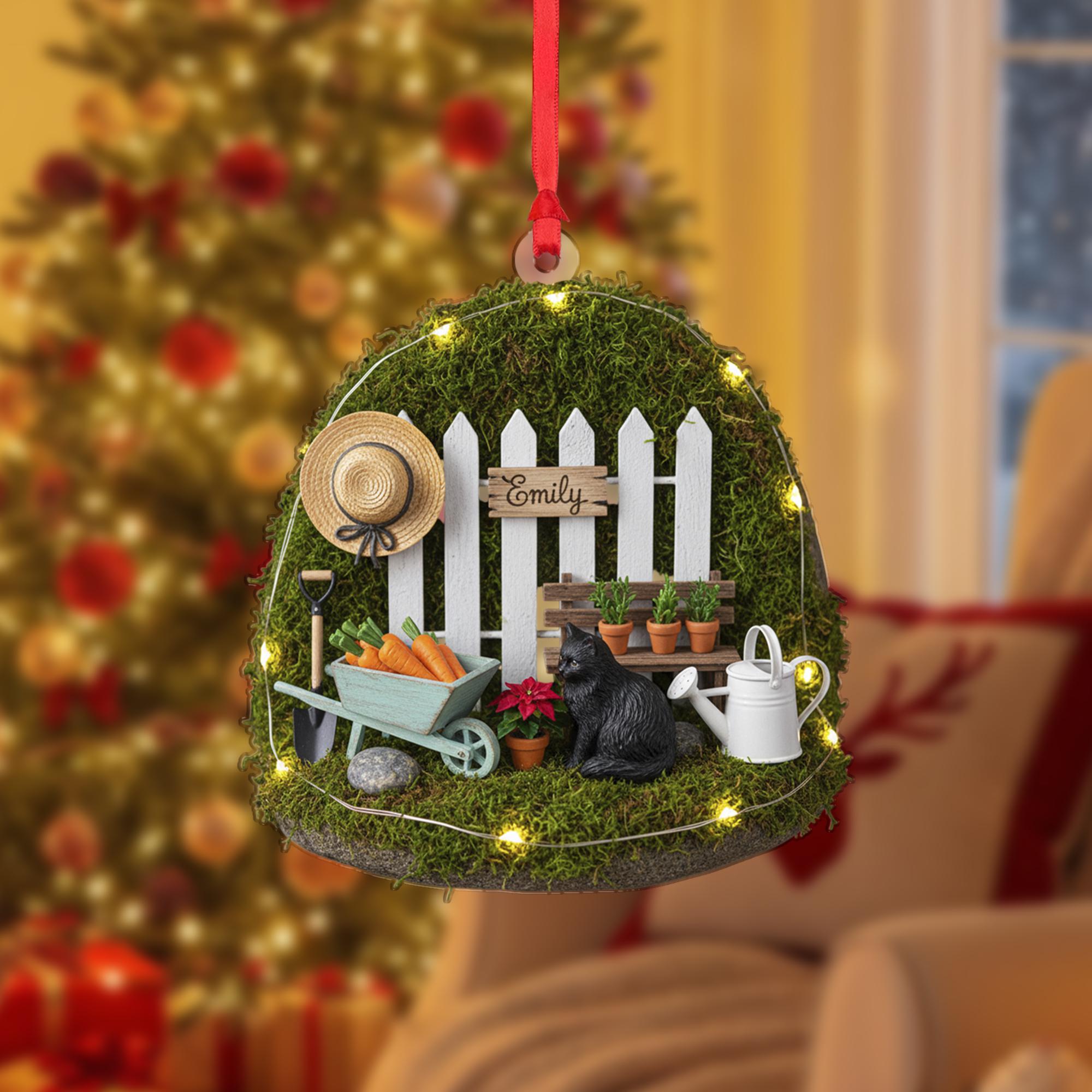 Hanging Indoor Terrarium with Cat And Veggies – Personalized Name Decor Gift