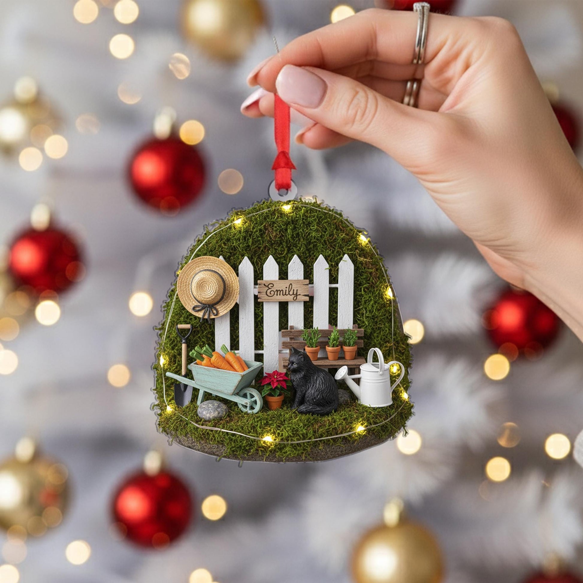 Hanging Indoor Terrarium with Cat And Veggies – Personalized Name Decor Gift