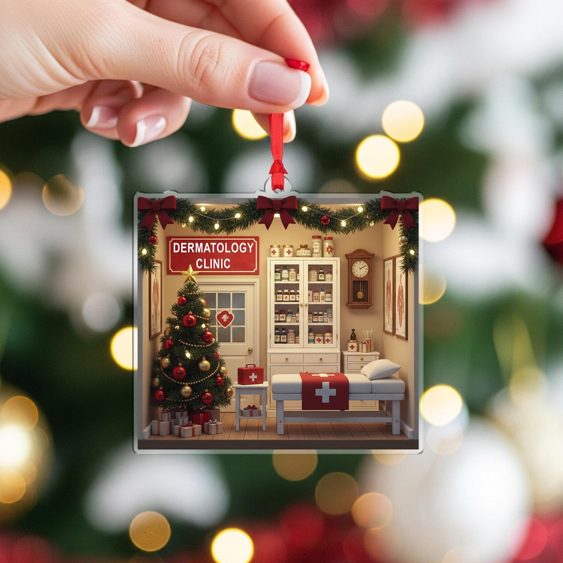 Dermatology Clinic Christmas Ornament, Medical Office Acrylic, Personalized Name Year