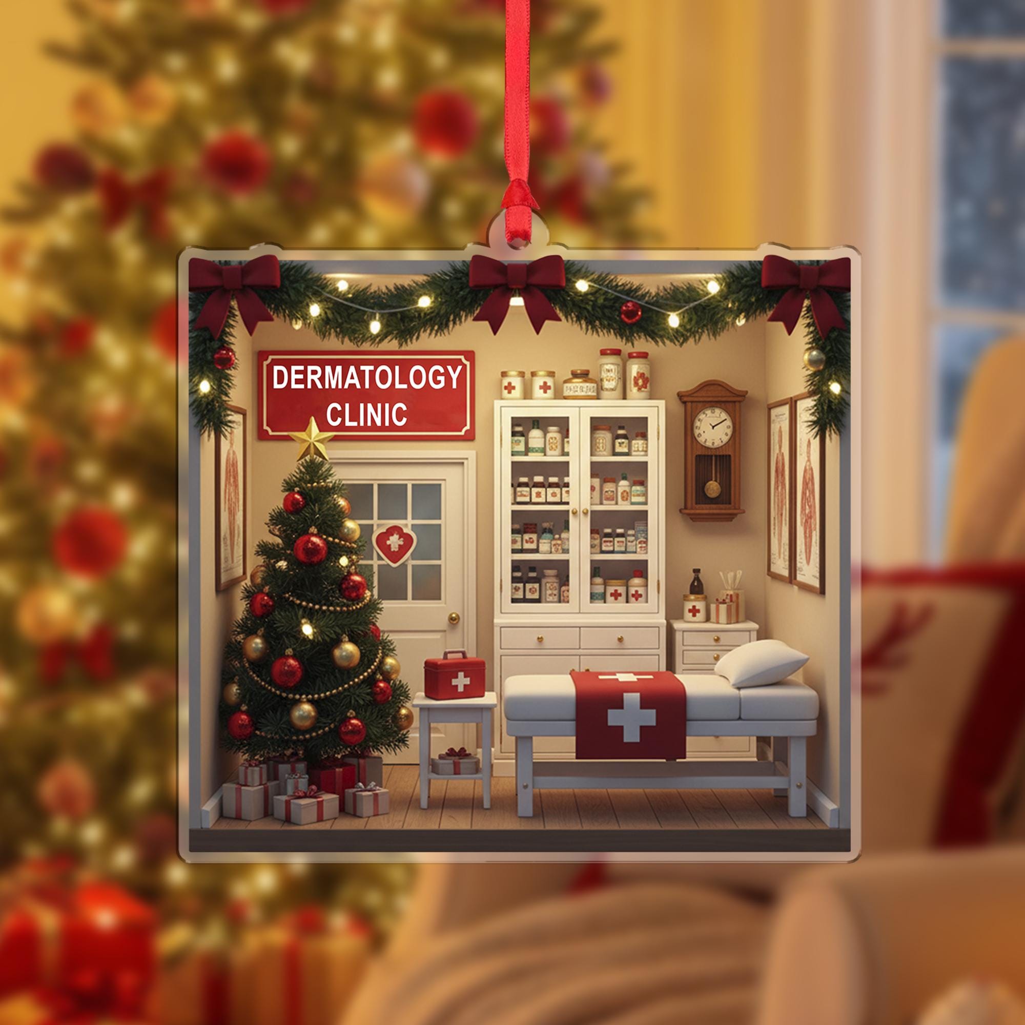 Dermatology Clinic Christmas Ornament, Medical Office Acrylic, Personalized Name Year