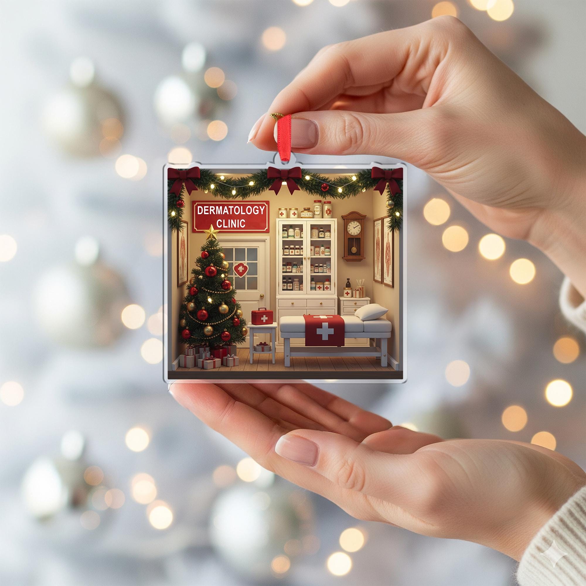 Dermatology Clinic Christmas Ornament, Medical Office Acrylic, Personalized Name Year