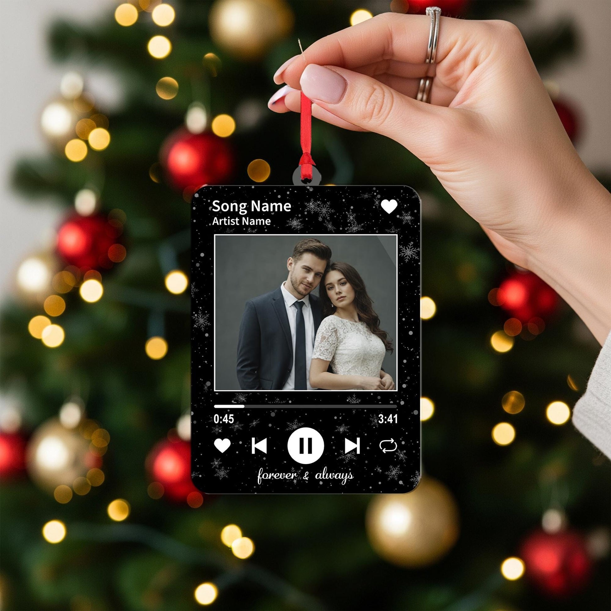 Custom Song Photo Christmas Ornament, Acrylic Music Player, Personalized Name Year