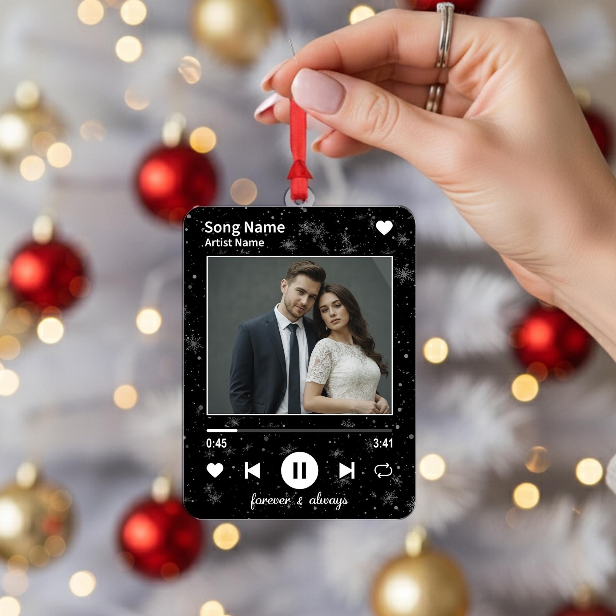 Custom Song Photo Christmas Ornament, Acrylic Music Player, Personalized Name Year