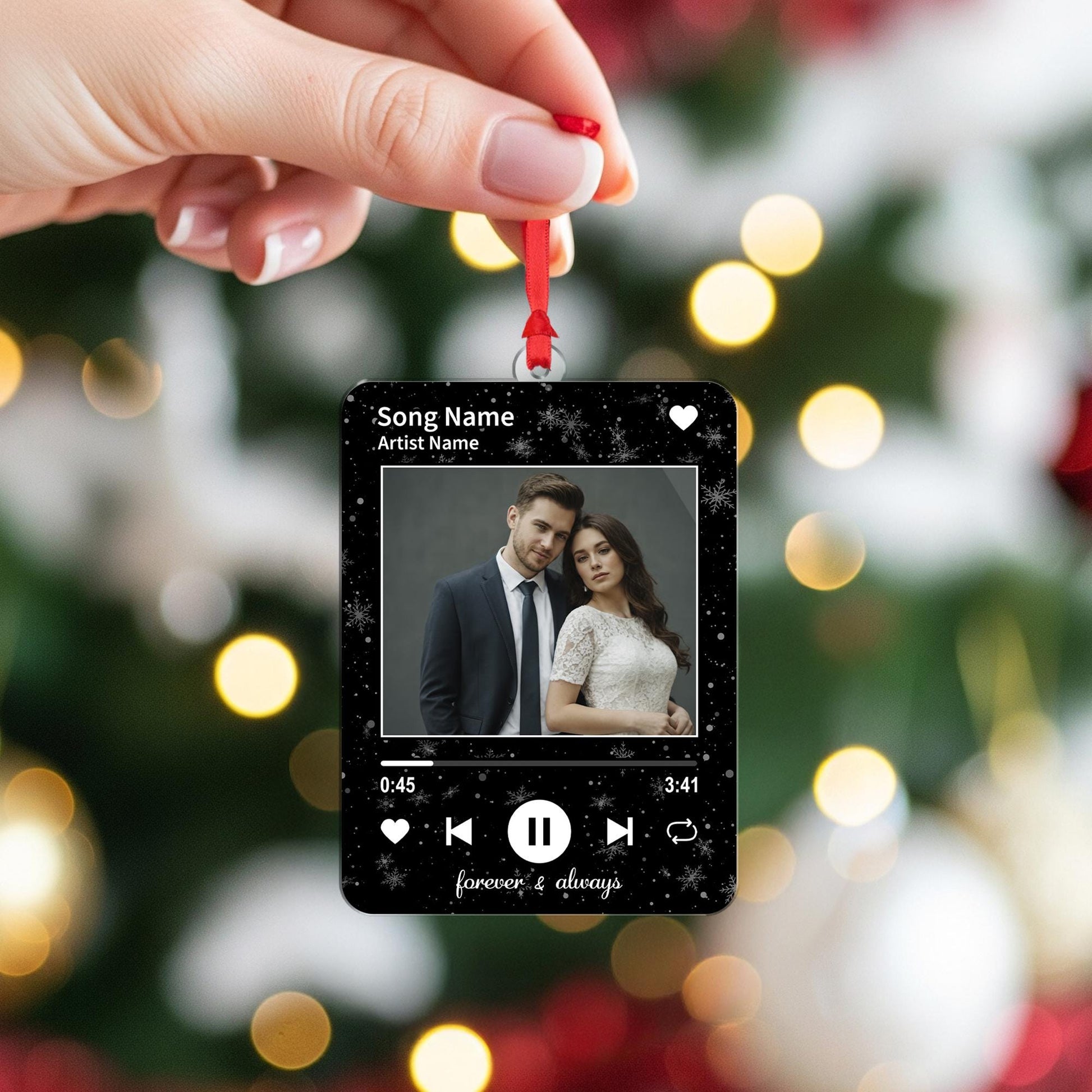 Custom Song Photo Christmas Ornament, Acrylic Music Player, Personalized Name Year