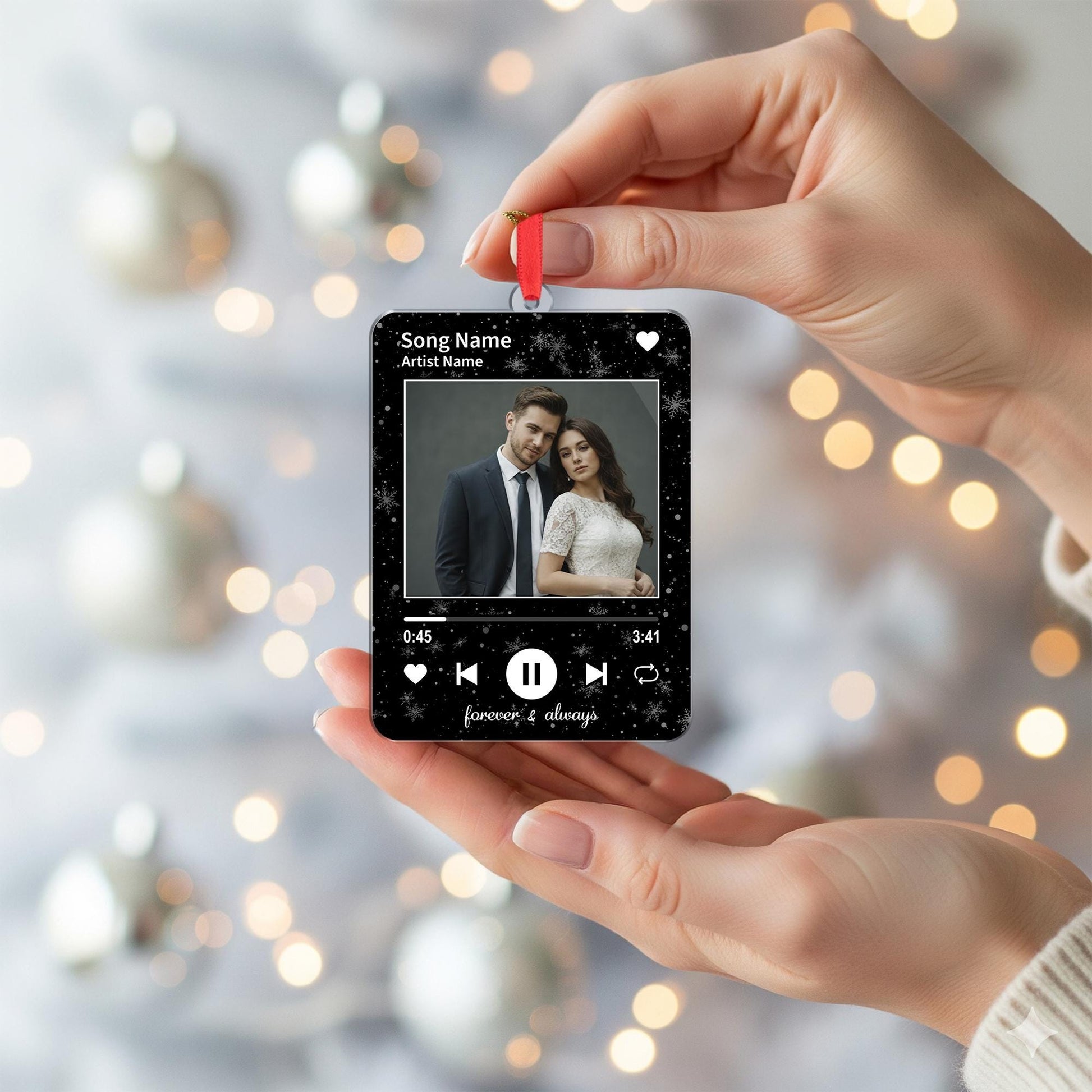 Custom Song Photo Christmas Ornament, Acrylic Music Player, Personalized Name Year