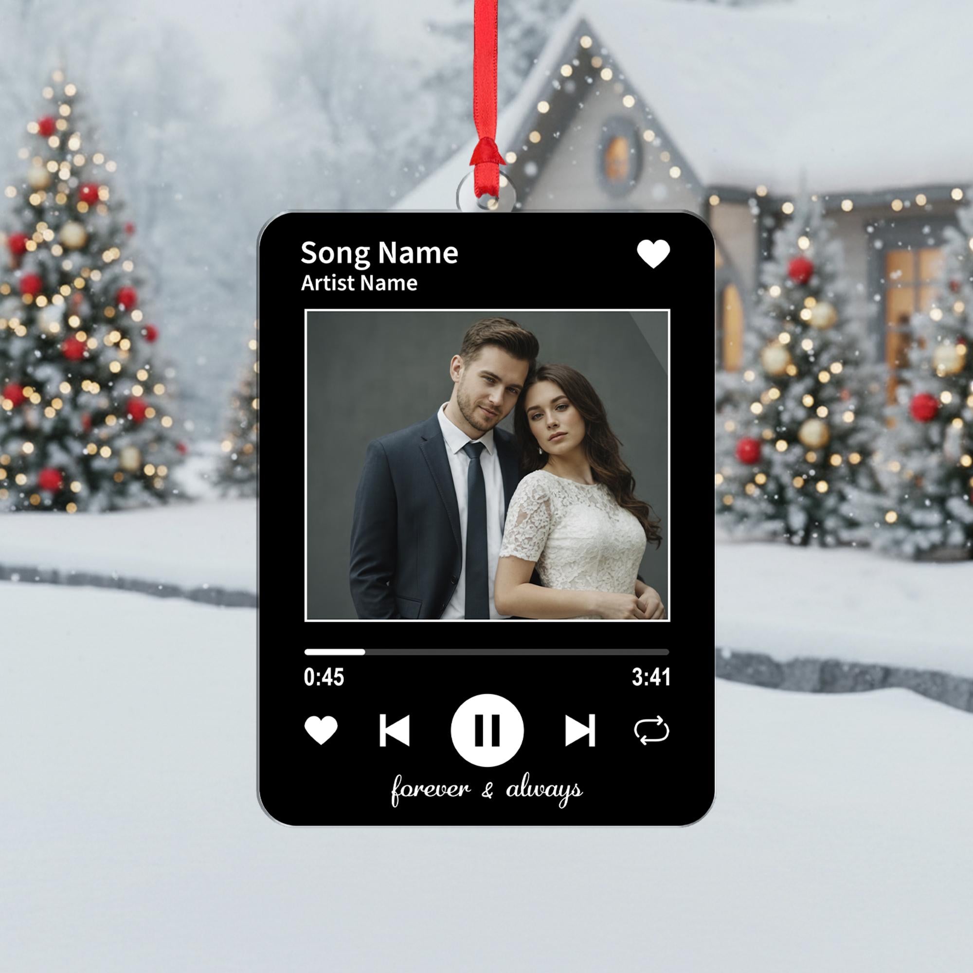 Custom Song Photo Christmas Ornament, Acrylic Music Player, Personalized Name Year