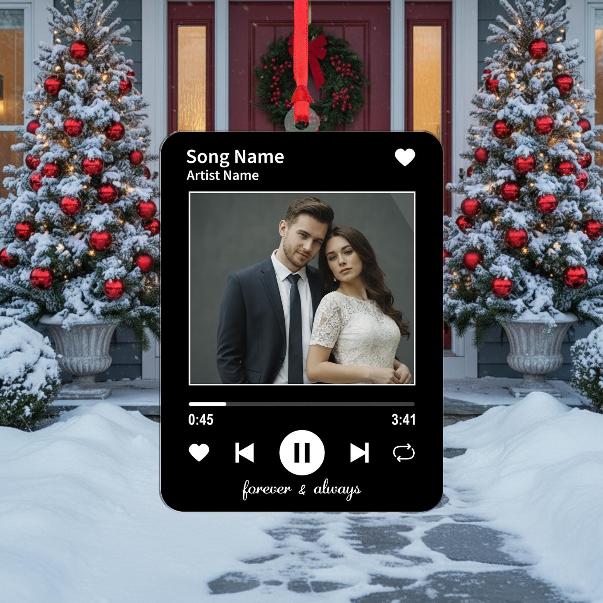 Custom Song Photo Christmas Ornament, Acrylic Music Player, Personalized Name Year
