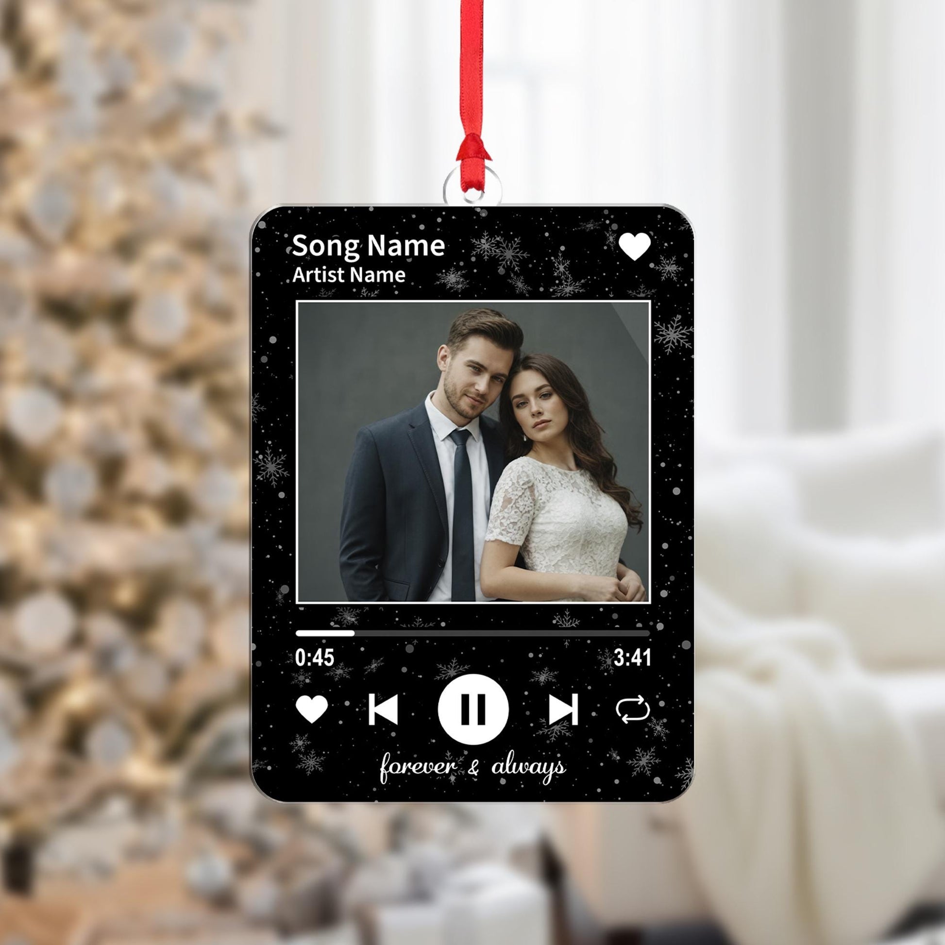 Custom Song Photo Christmas Ornament, Acrylic Music Player, Personalized Name Year