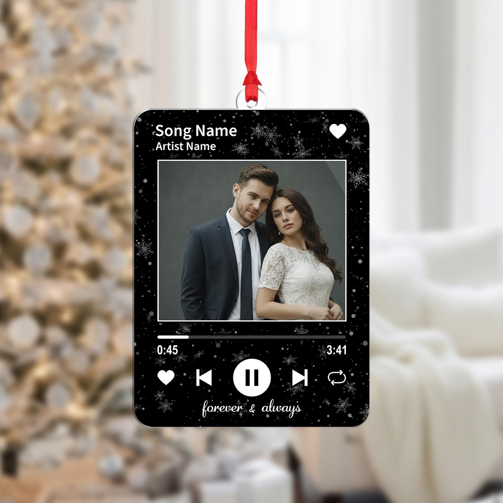 Custom Song Photo Christmas Ornament, Acrylic Music Player, Personalized Name Year