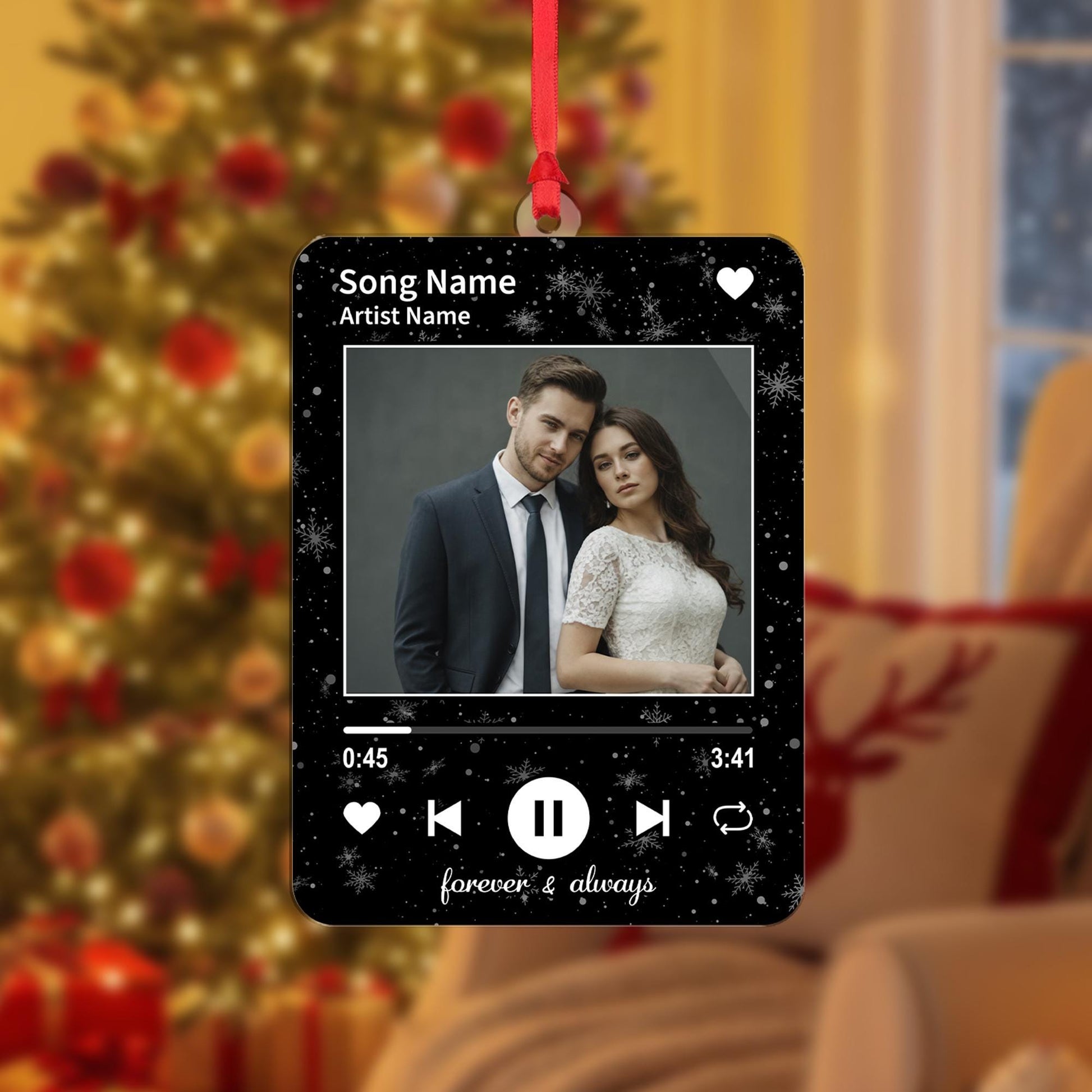 Custom Song Photo Christmas Ornament, Acrylic Music Player, Personalized Name Year