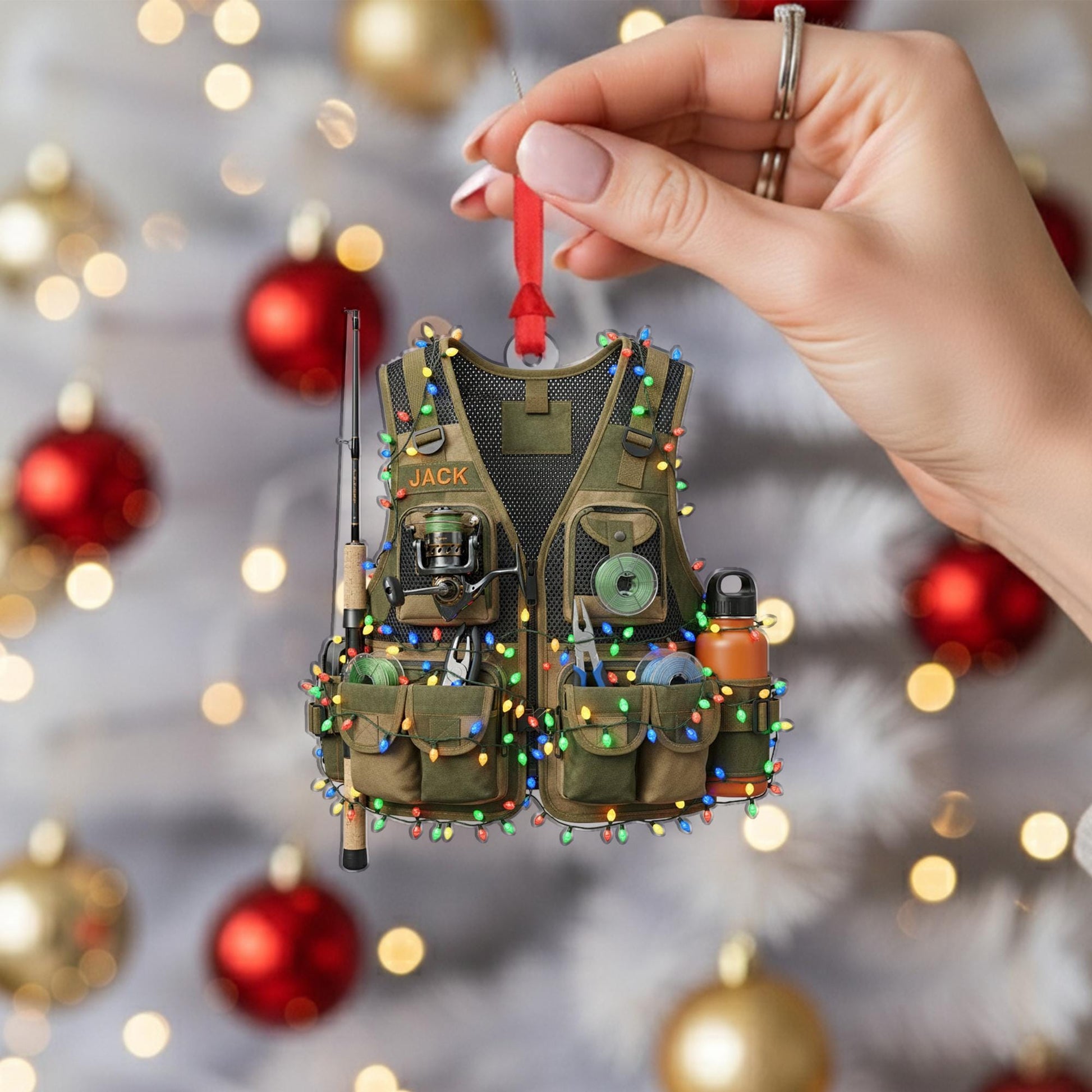 Fishing Vest Ornament – Personalized Outdoor Christmas Decor