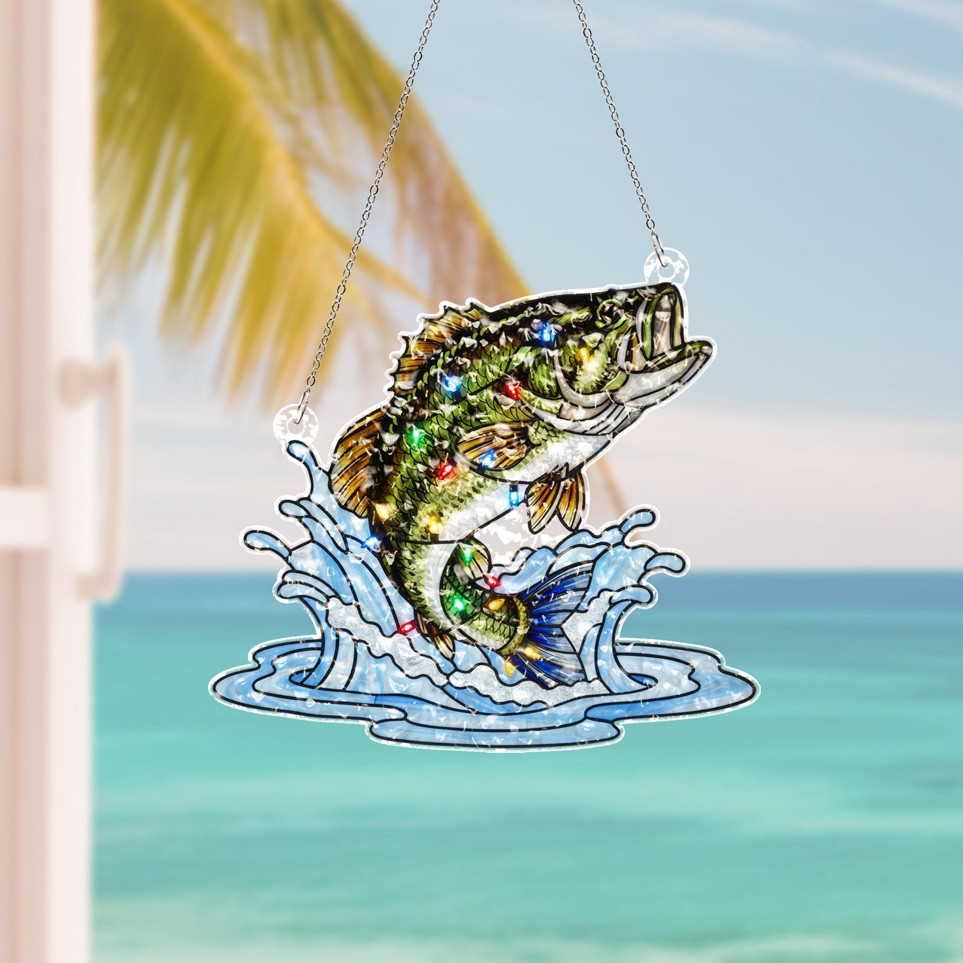 Fish Suncatcher – Acrylic Water Ripple Window Decoration with Jumping Bass Design