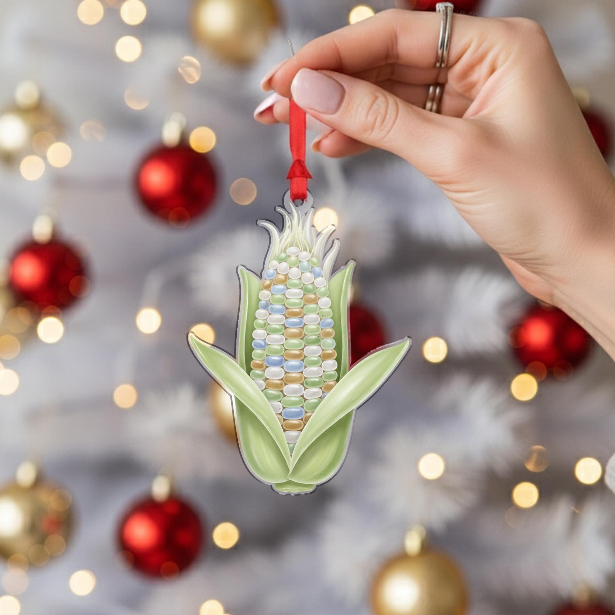 Sea Glass Corn Ornament – 2D Acrylic Flat Decoration with Farm Harvest Design