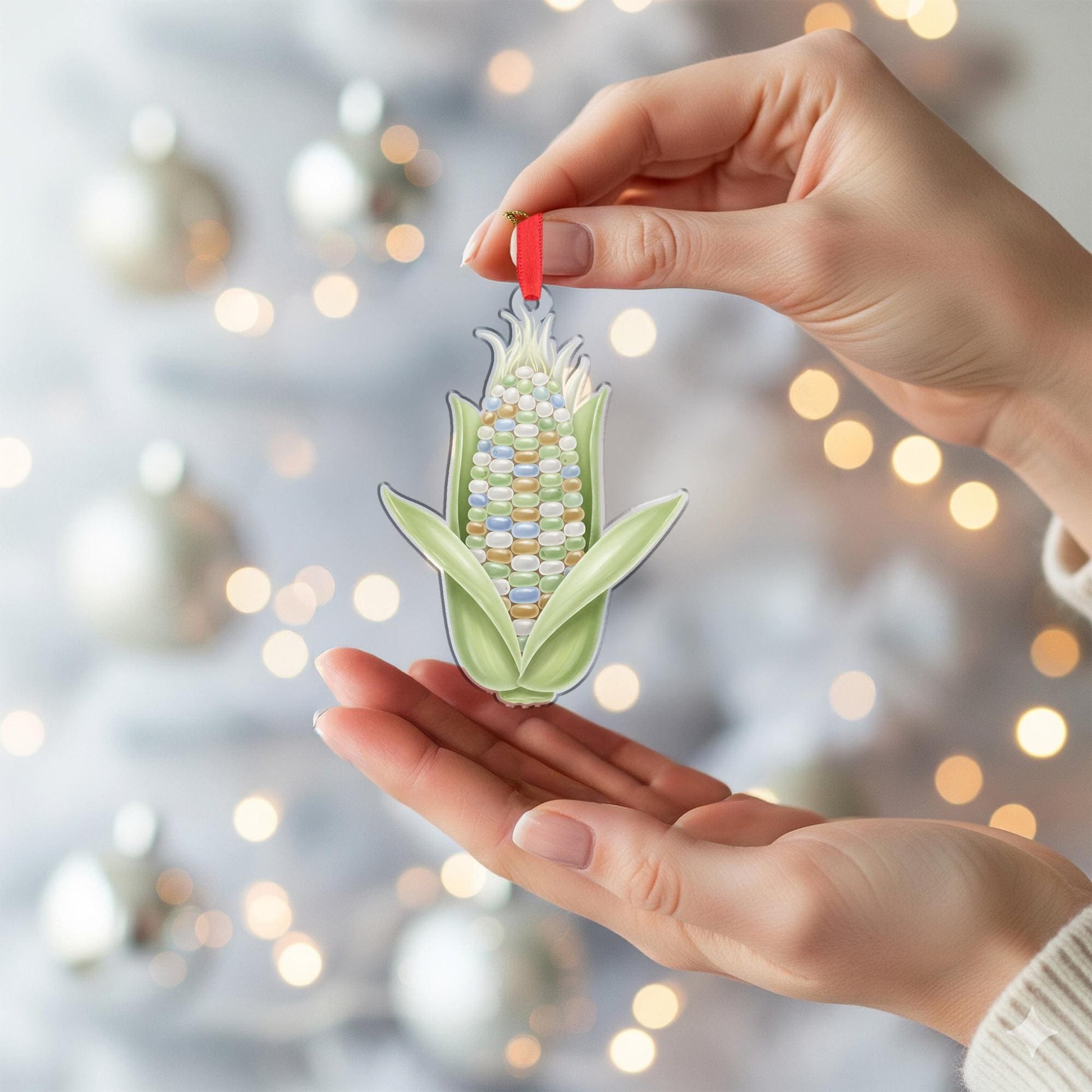 Sea Glass Corn Ornament – 2D Acrylic Flat Decoration with Farm Harvest Design