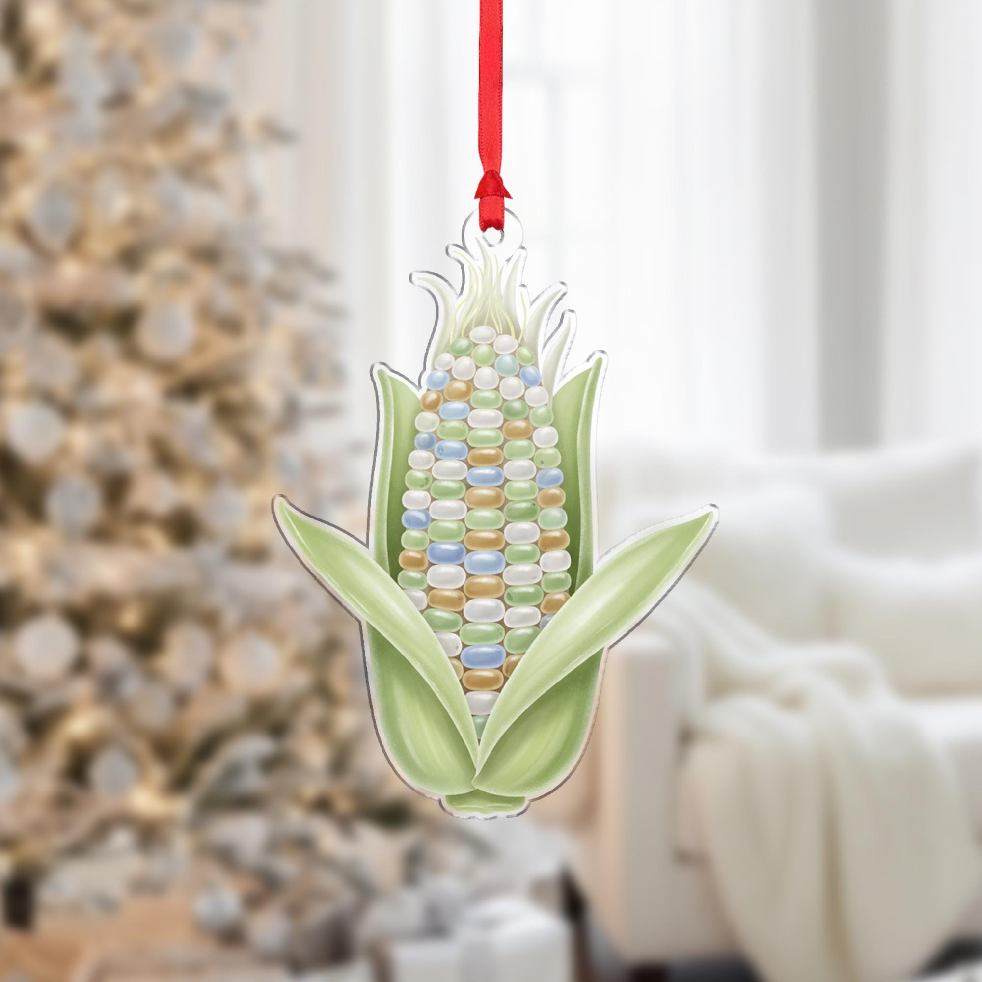 Sea Glass Corn Ornament – 2D Acrylic Flat Decoration with Farm Harvest Design
