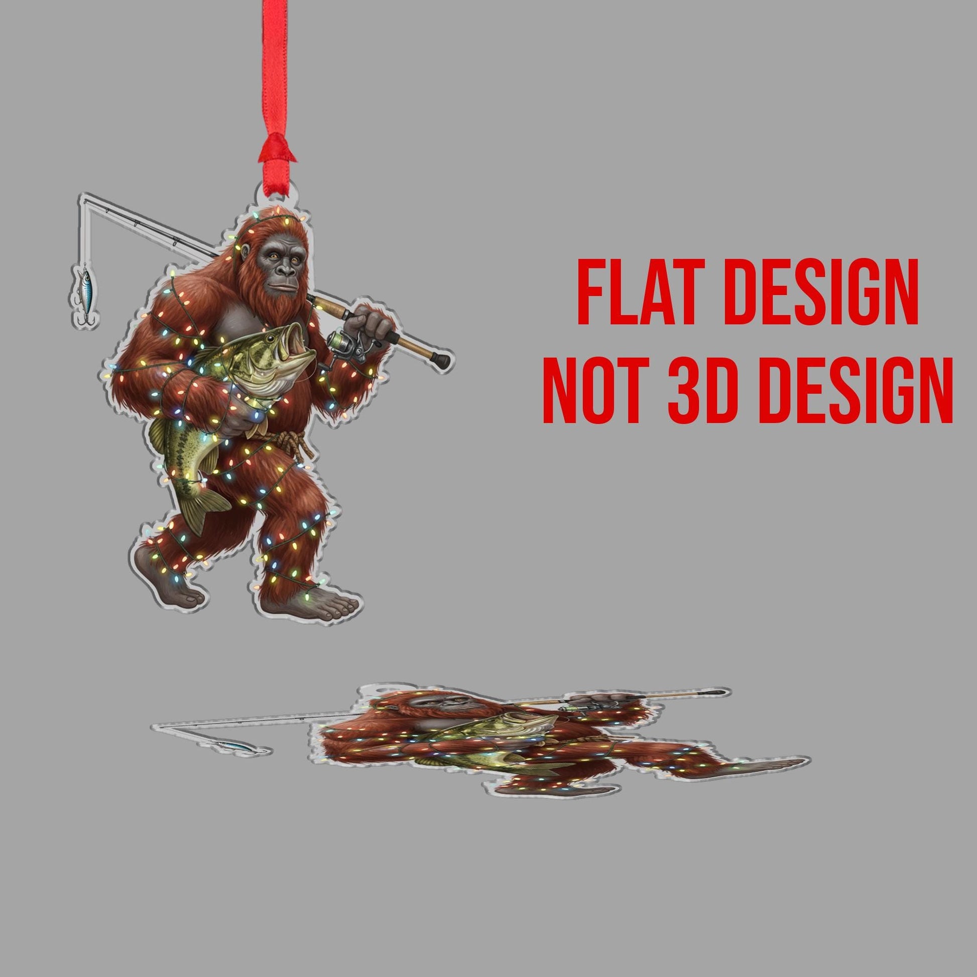 Sasquatch Fishing Ornament – Acrylic Holiday Decoration with Lights and Bass Design