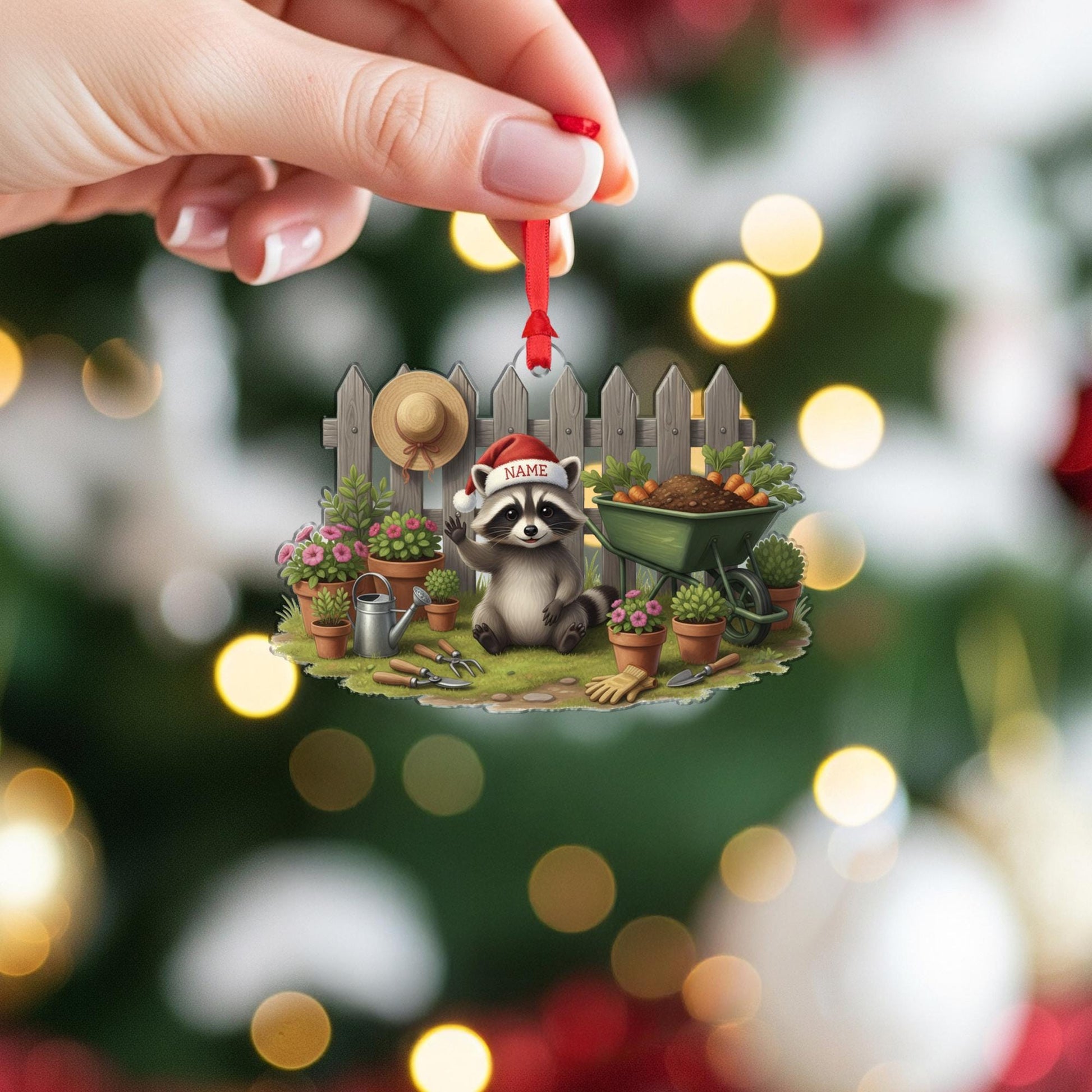 Raccoon Garden Ornament – Personalized Holiday Hanging Decor