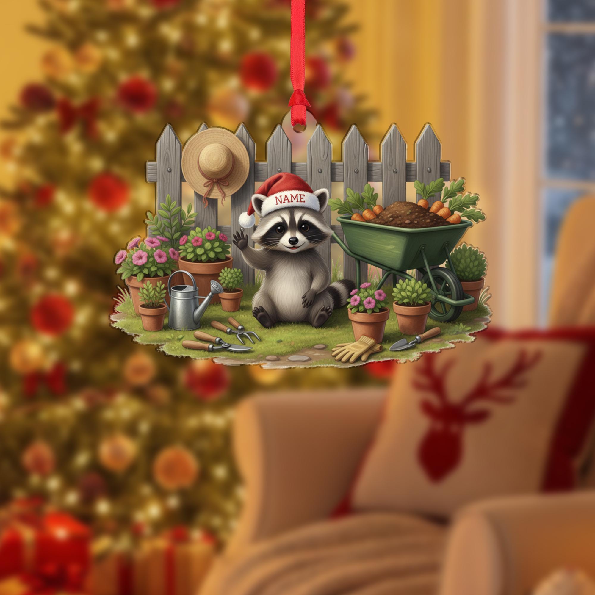 Raccoon Garden Ornament – Personalized Holiday Hanging Decor