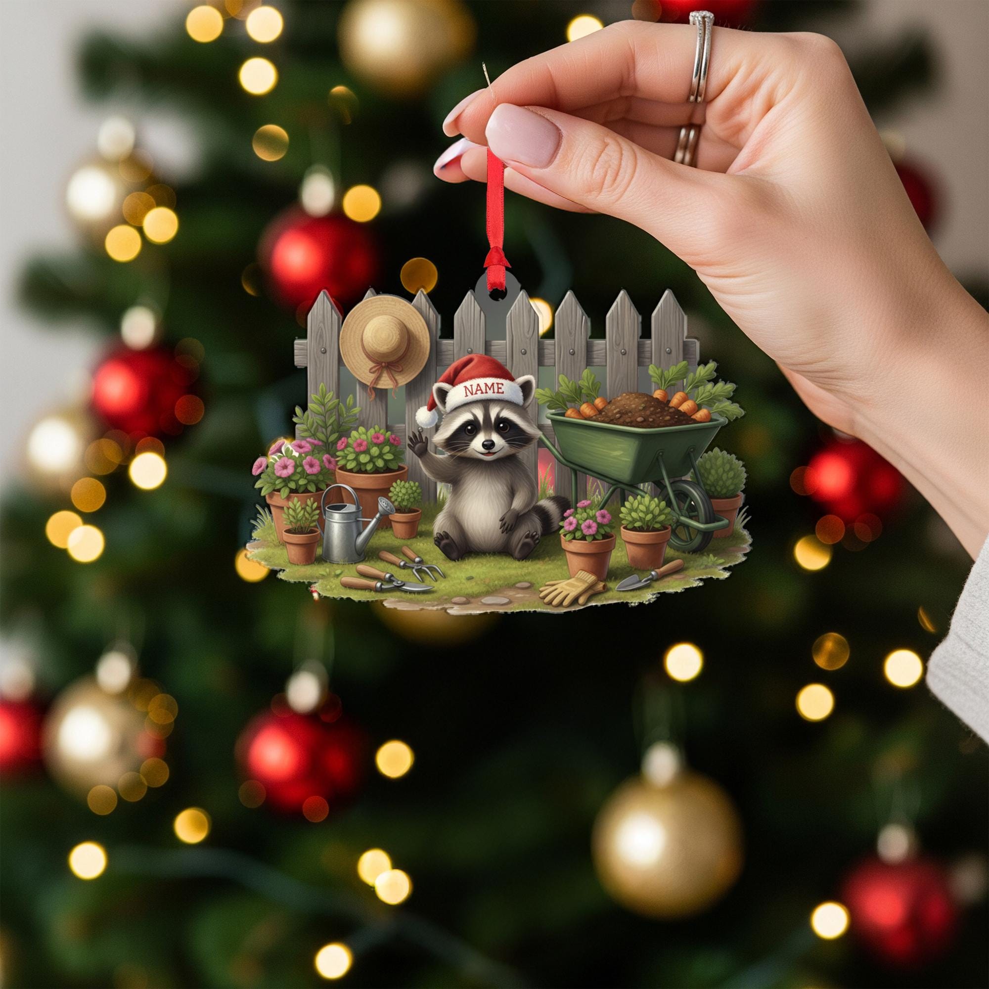 Raccoon Garden Ornament – Personalized Holiday Hanging Decor
