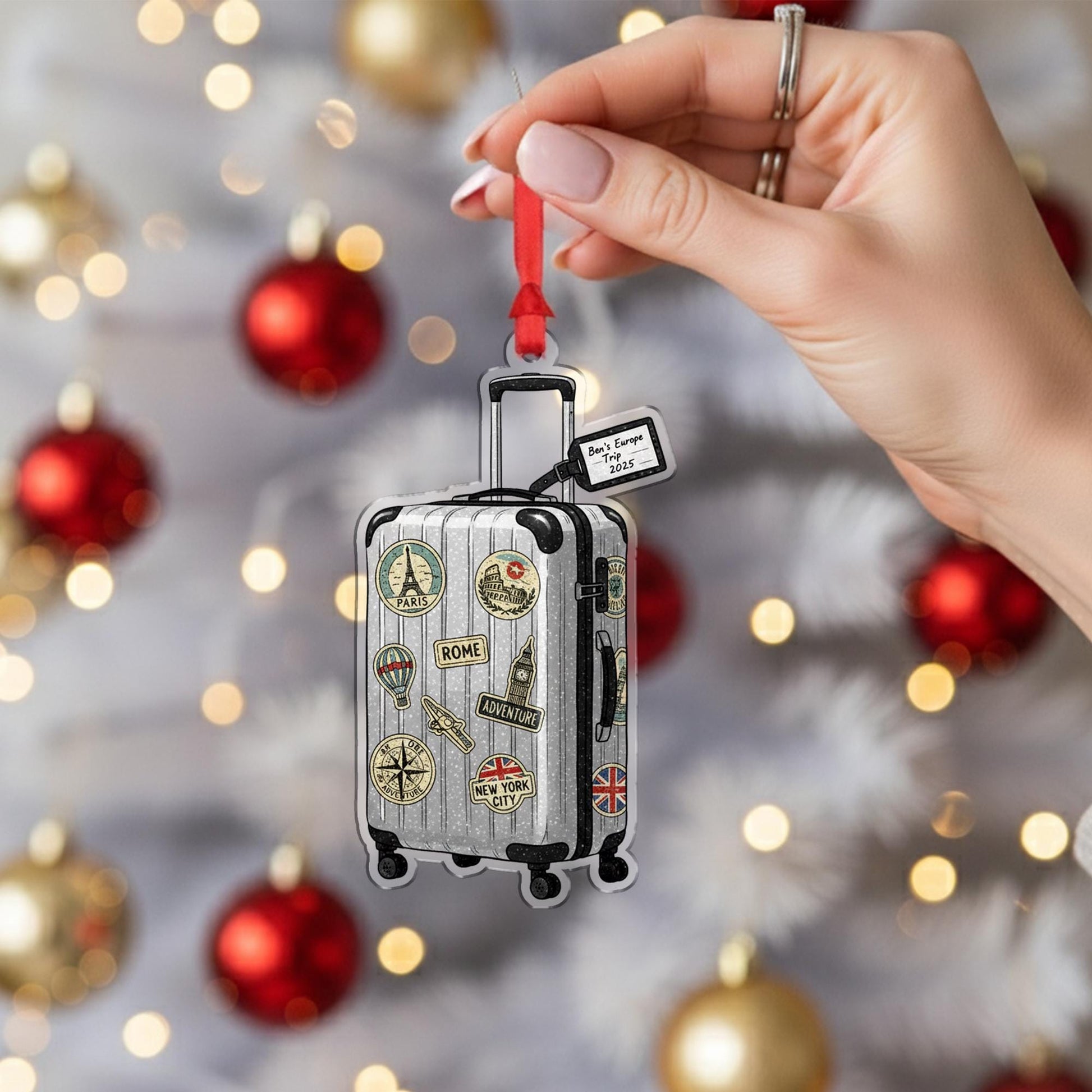 Vintage Suitcase Trip Ornament –Personalized Travel Keepsake