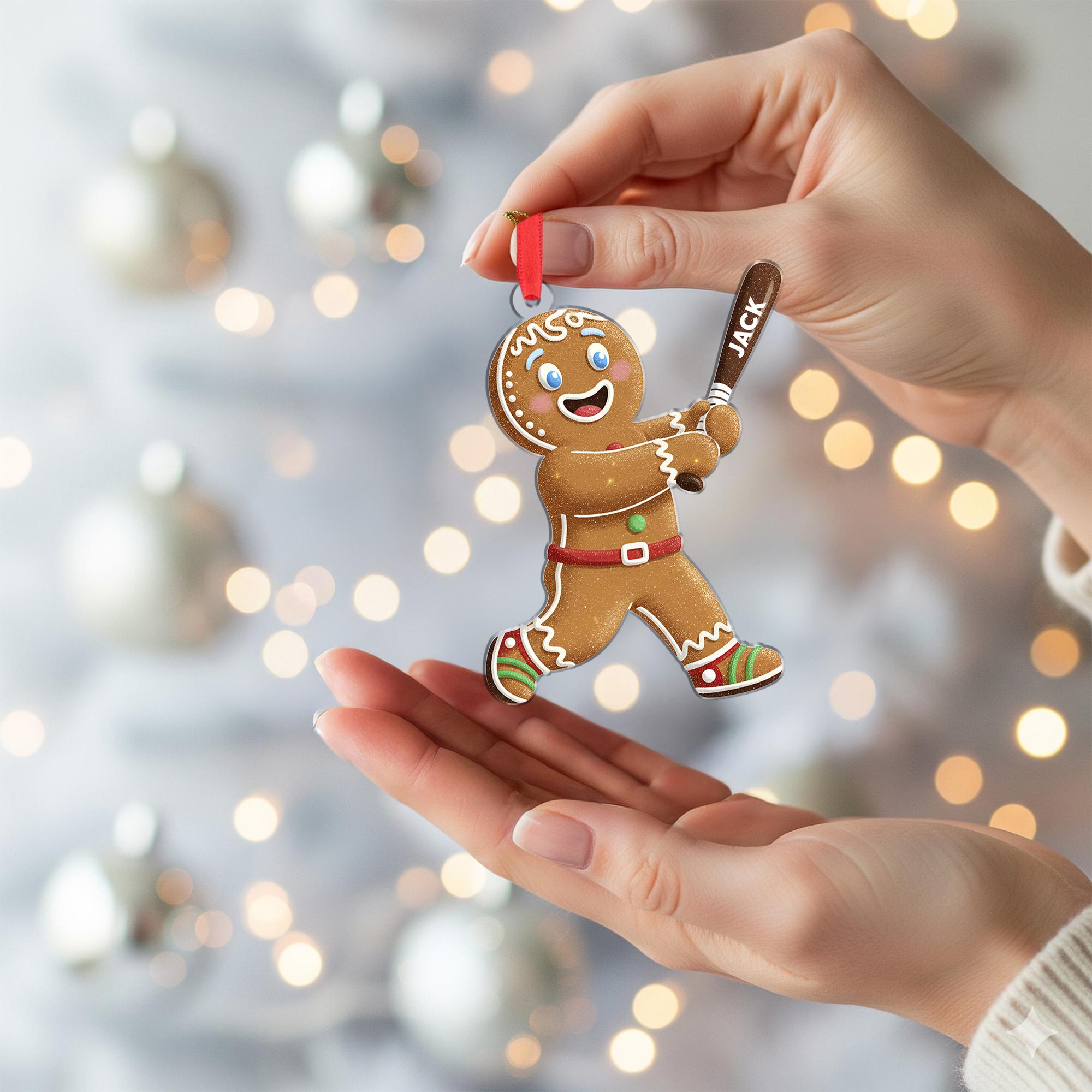 Gingerbread Ornament With Bat – Personalized Christmas Tree Decoration