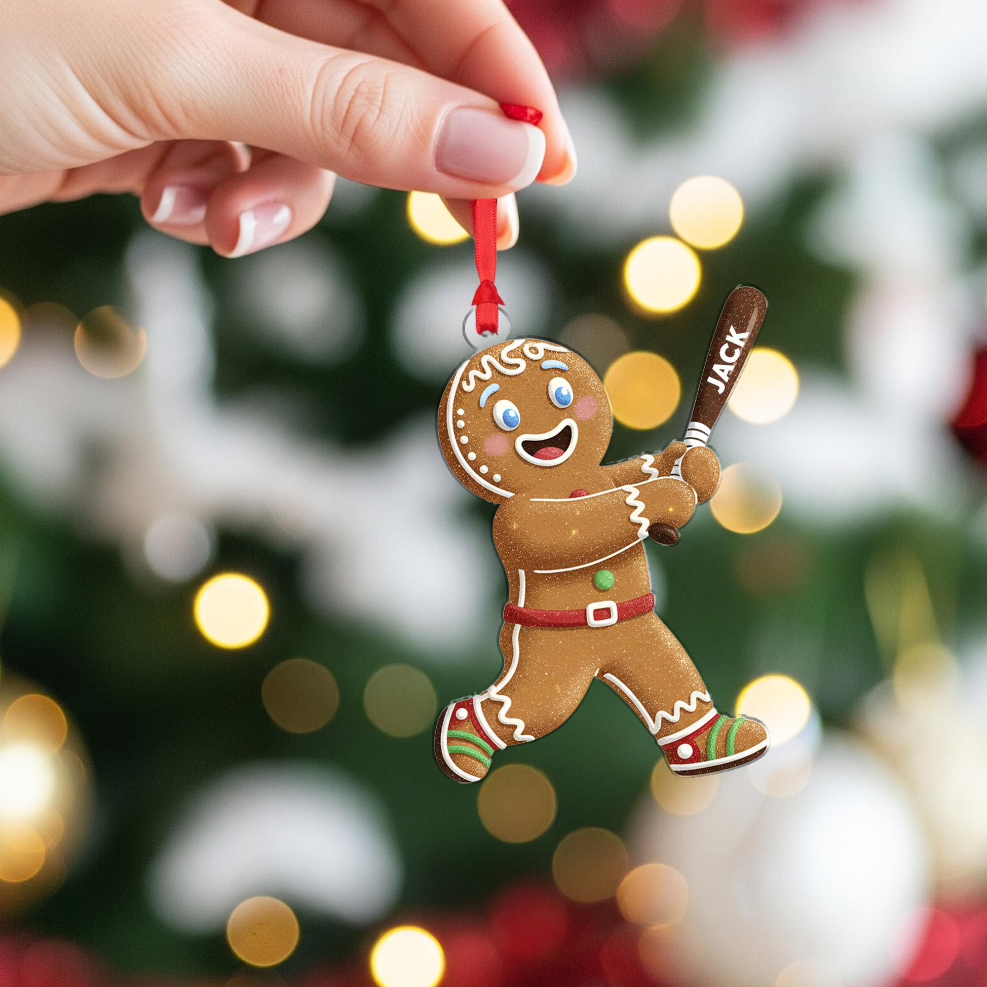 Gingerbread Ornament With Bat – Personalized Christmas Tree Decoration