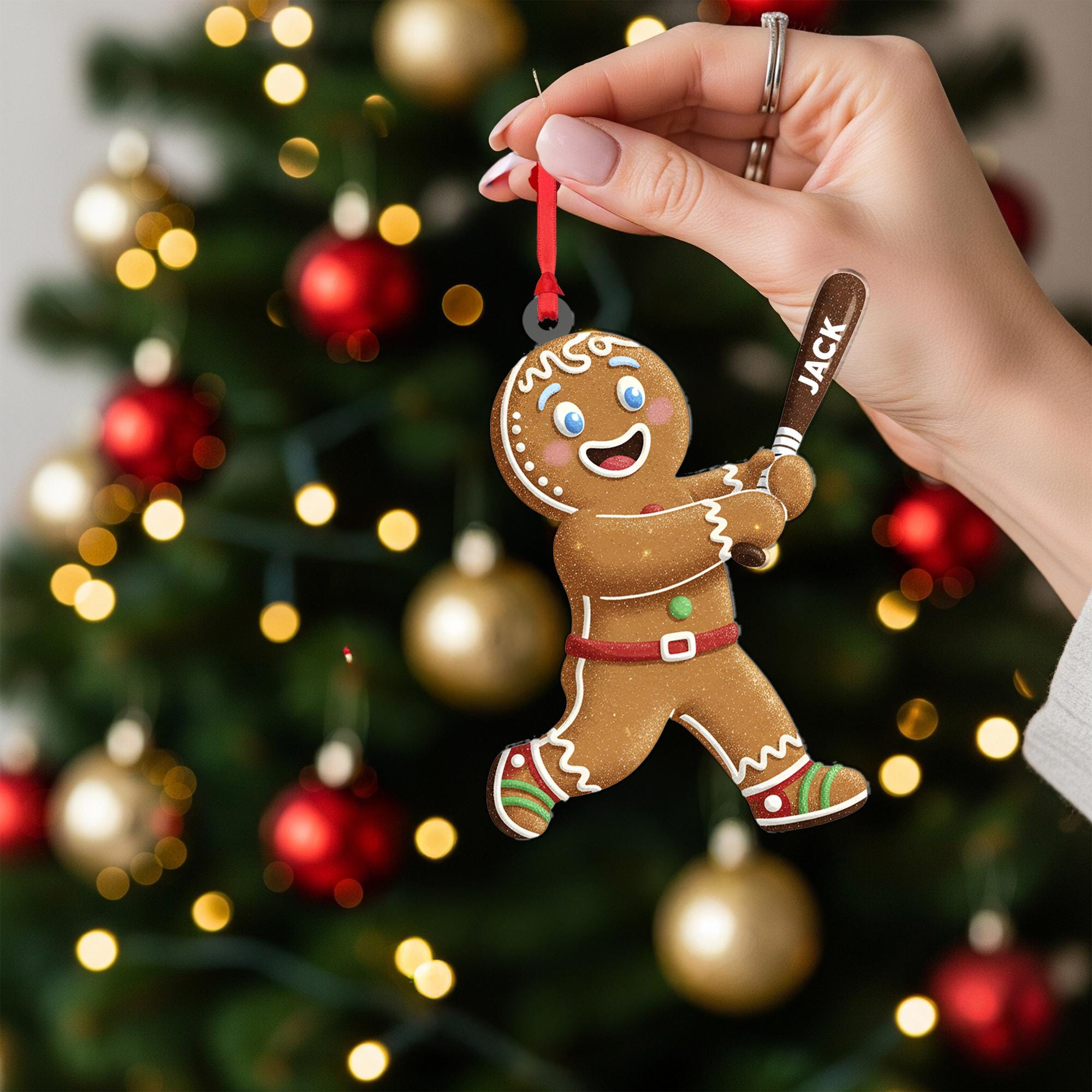 Gingerbread Ornament With Bat – Personalized Christmas Tree Decoration